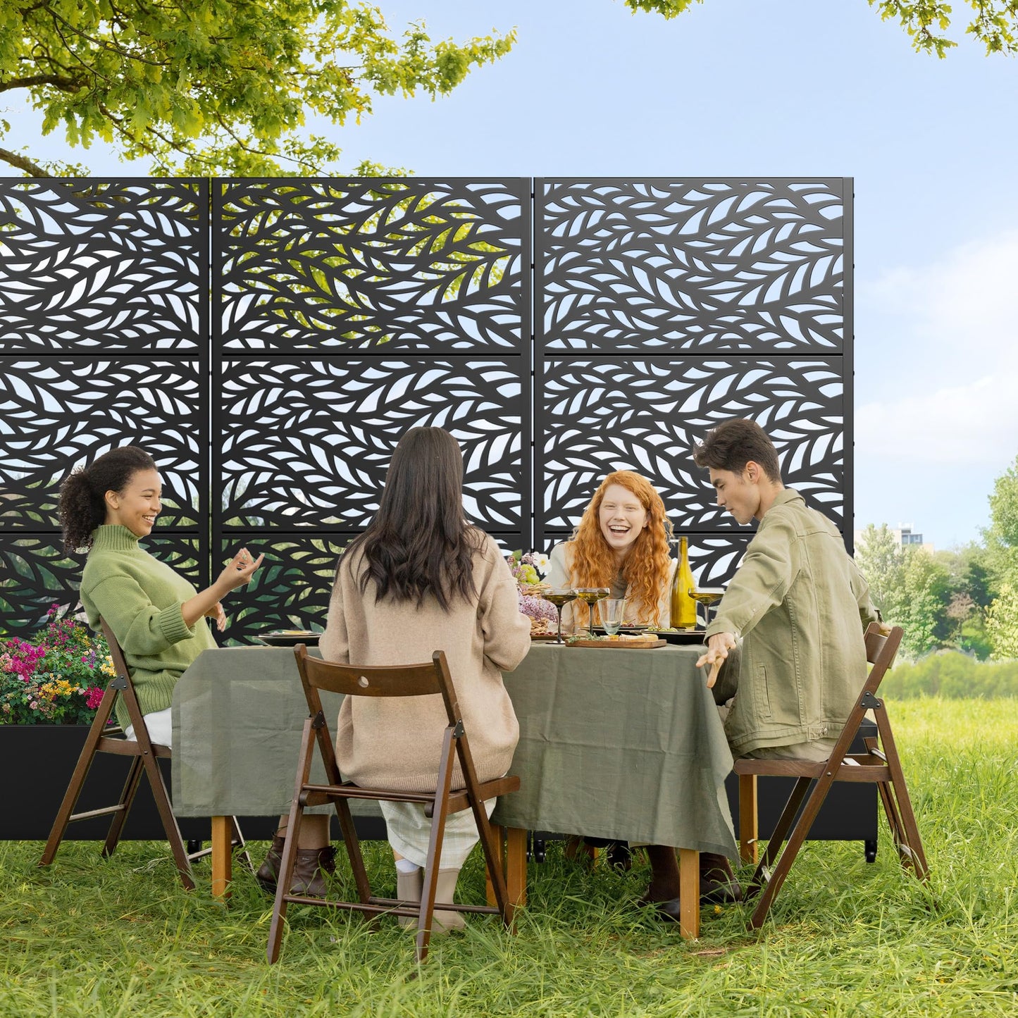 Casaphoria Metal Raised Garden Bed with Trellis and Wheels, 72"x35"x16" Planter Box for Climbing Plants, Vegetables & Vines, Features Drainage Holes and Privacy Screen (Black-Spring)