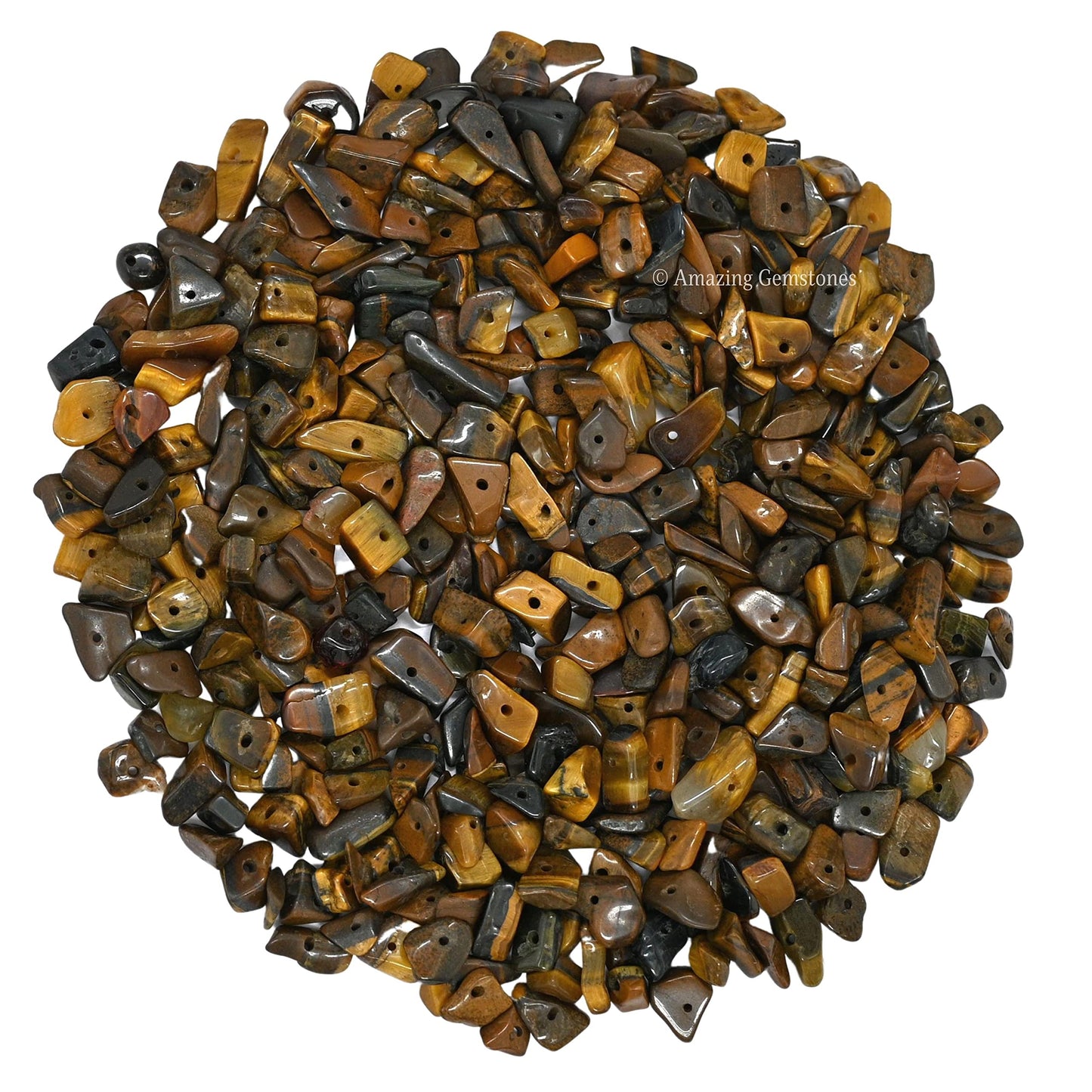 Tigers Eye Pre Drilled Crystal Crushed Chips Beads for Bracelets Making, DIY Handmade Natural Healing Crystals (25 Inch Strand)