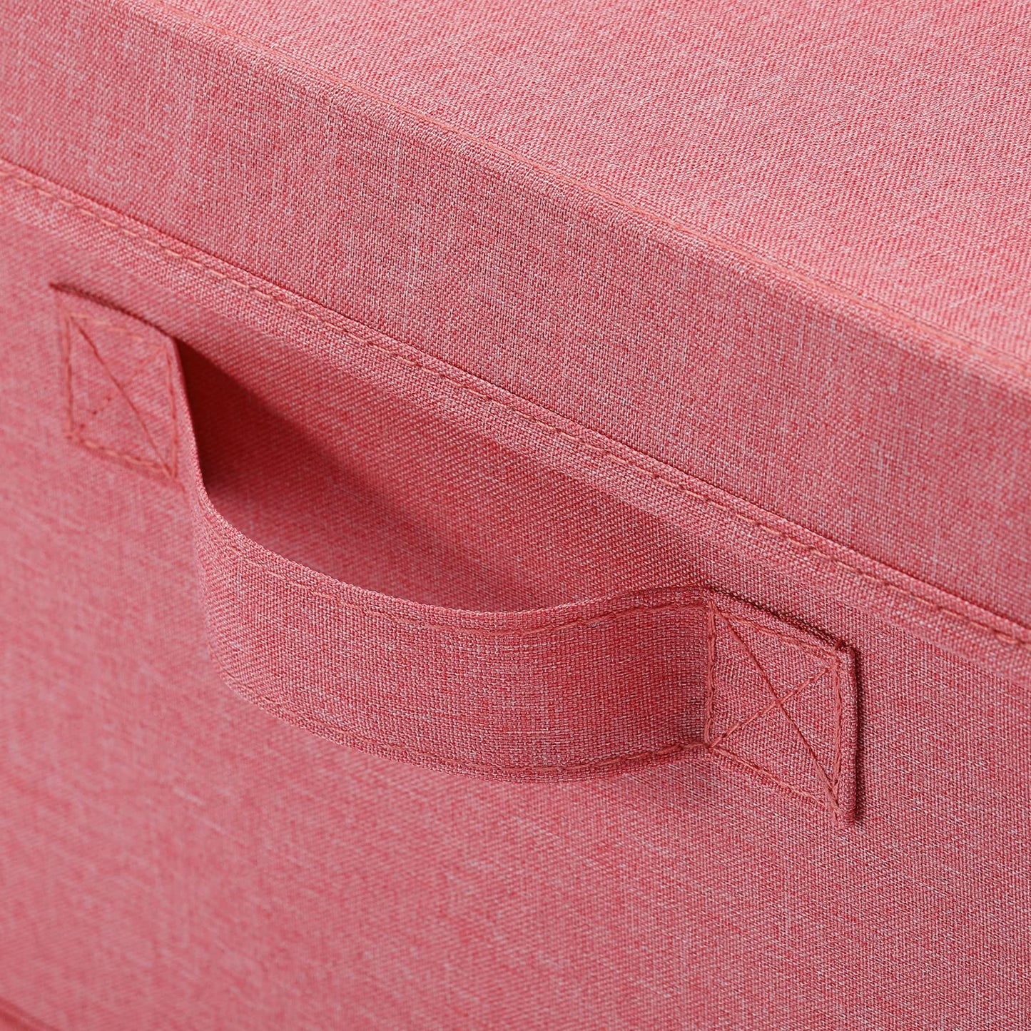 HOONEX Linen Foldable Storage Bins with Lids, 2 Pack, Storage Boxes with Carrying Handles and Sturdy Heavy Cardboard, 16.5" L x 11.8" W x 7.5" H for Shoes, Books, Clothes, Nursery, Pink