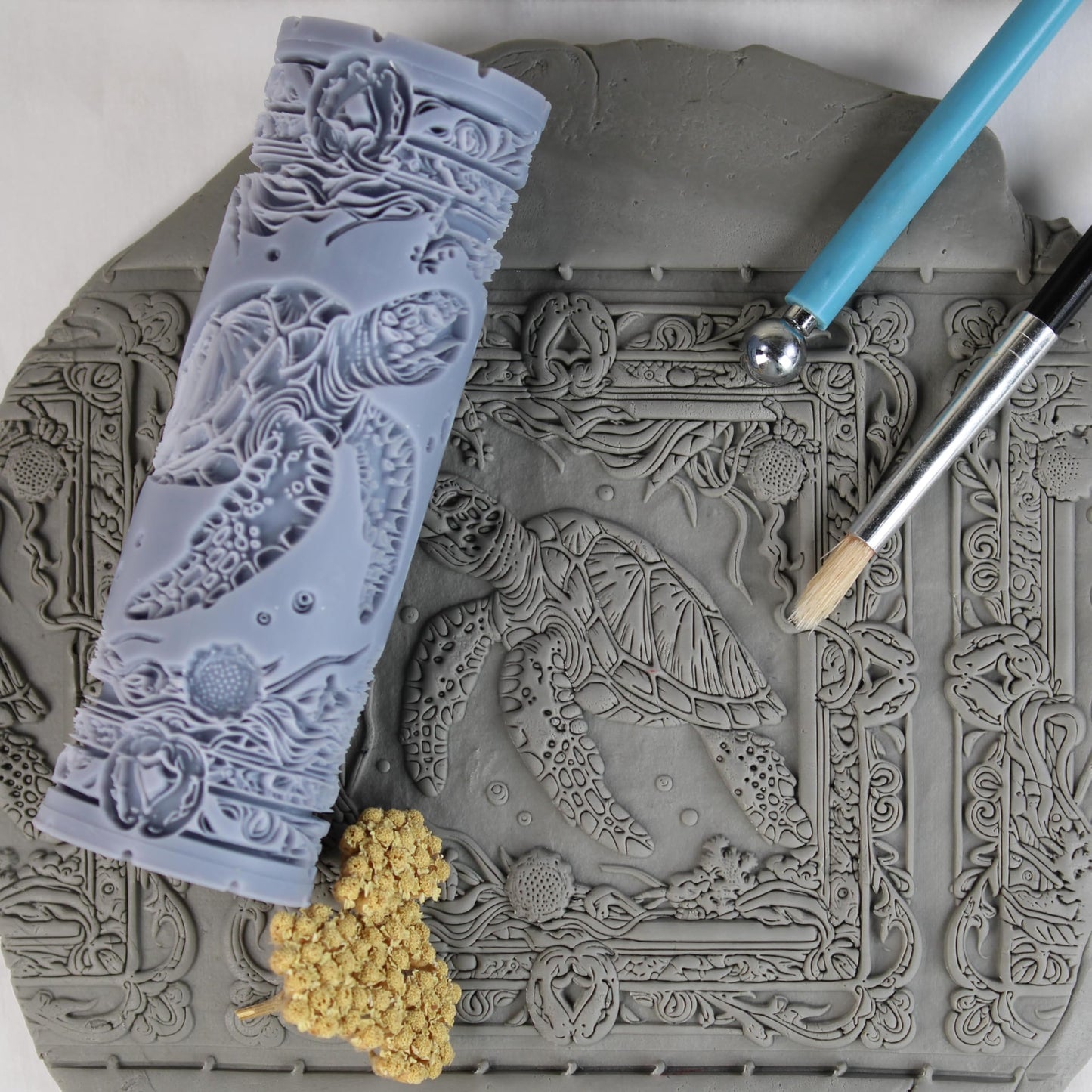 Sea Turtle Clay Texture Roller (4") - Ocean Set #01 - Embossing Pattern Roller for Polymer & Ceramic Clay, Pottery & Crafts