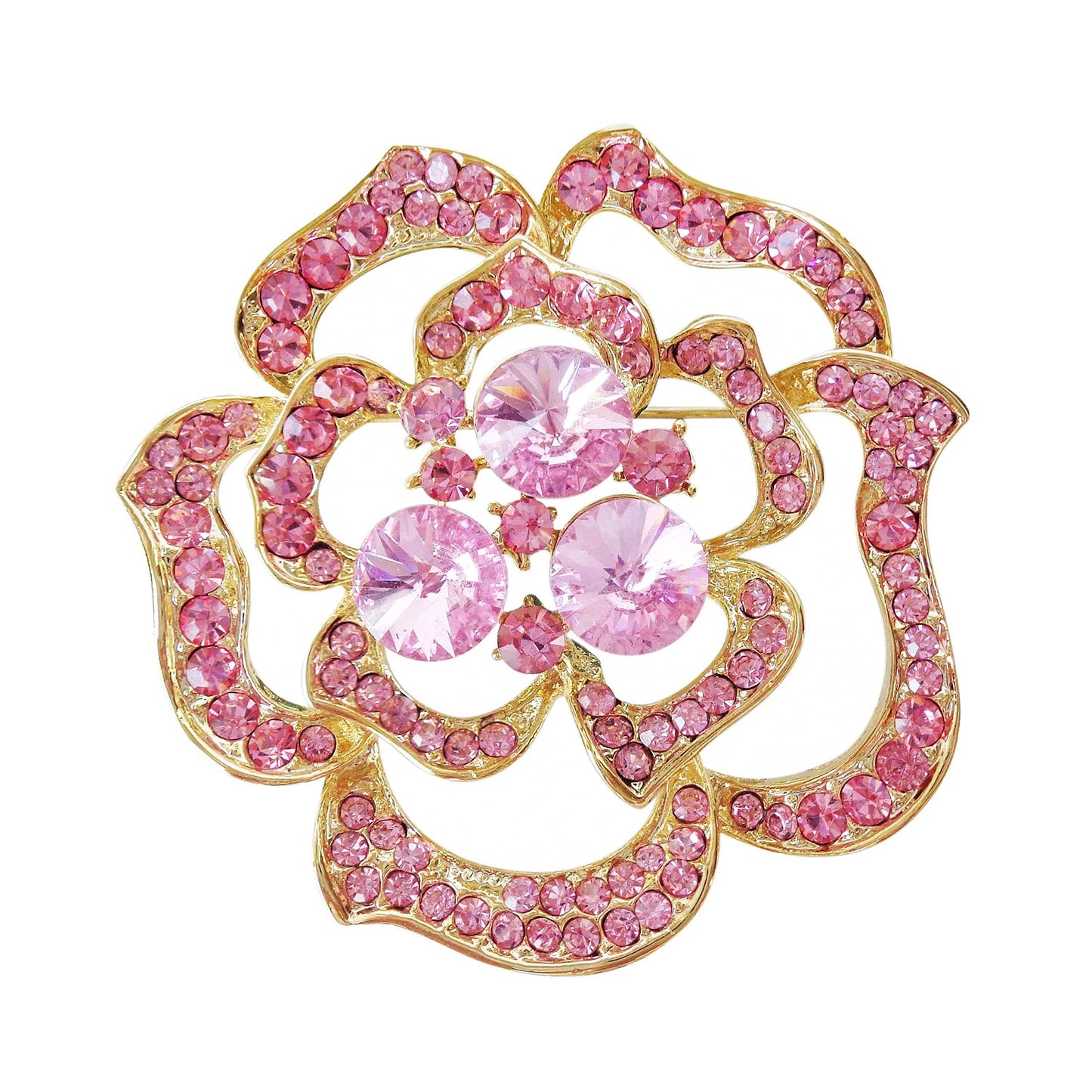 Navachi 18k Gold Plated Pink Crystal Blooming Rose Flower Az7435b Brooch pins