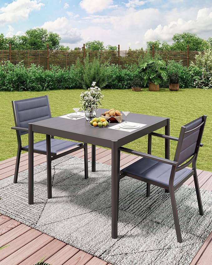 Aluminum Patio Dining Table for 2-4 Person, 34 in x 36 in Rectangle Outdoor Dining Table With Aluminum Tabletop and Metal Frame for Deck Garden Lawn Backyard, Black