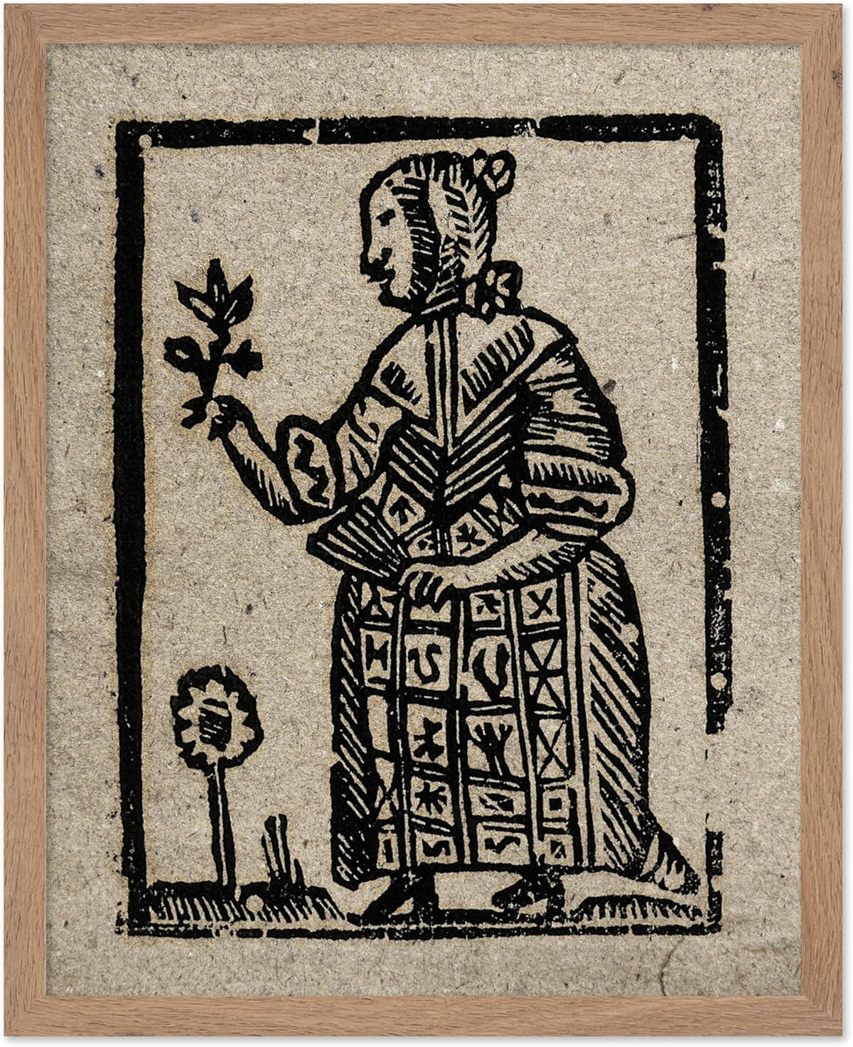 Poster Master Vintage Woodcut Poster - Retro Medieval Print - Gift for Gothic, Horror Fan - Witch Holding a Plant, Magic, Spell, Herbalist - Wall Decor for Bedroom, Dorm, 16x20 Beige Framed