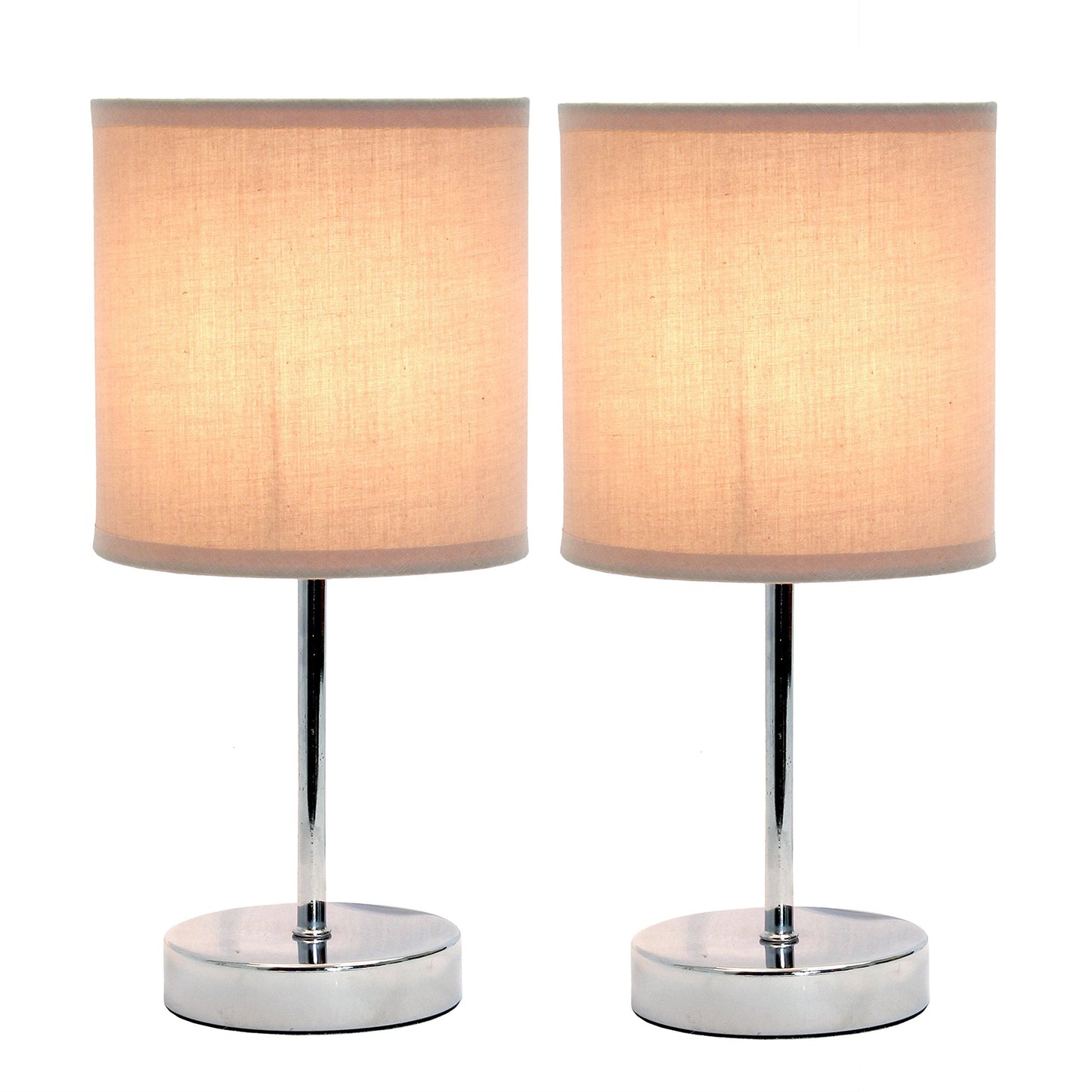 Simple Designs LT2007-GRY-2PK Chrome Mini Basic Table Lamp with Fabric Shade 2 Pack Set, Gray