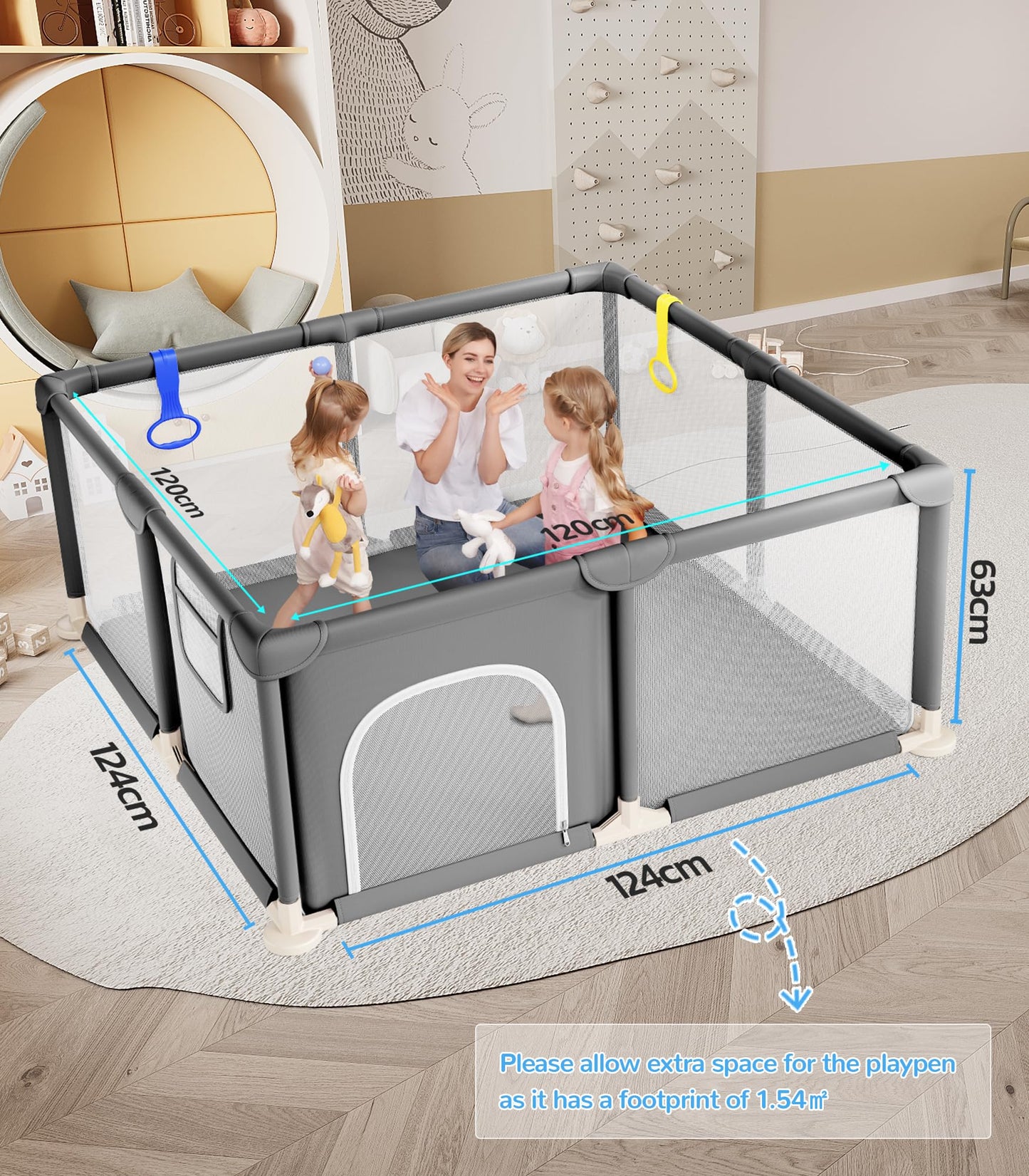 Dripex Baby Playpen, 47"x47" Small Playpen for Babies, Enhanced Safety Baby Play Yard for Indoor & Outdoor, Infant Play Pen with Soft Breathable Visible Mesh, Anti-Fall Design & Easy Setup, Grey
