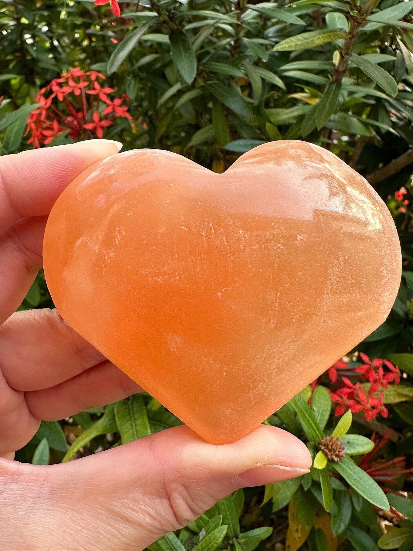 Orange Selenite Gemstone Hearts, Polished Orange Selenite Puffy Hearts, Orange Selenite Crystal Palm Stone, Orange Selenite Healing Crystal Hearts (1 Heart)