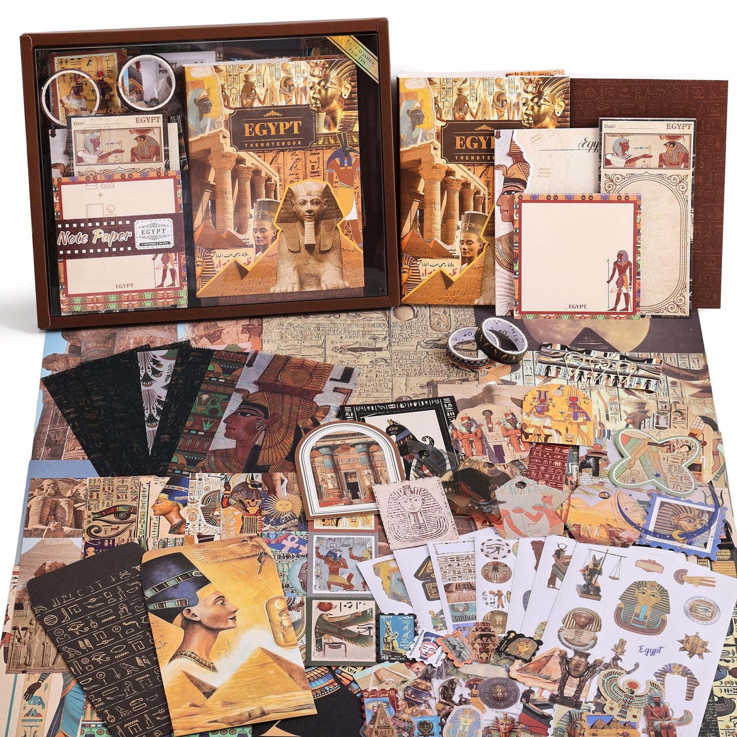 Scrapbooking Supplies Kit, Egyptian Vintage Aesthetic Scrapbook Kit for Bullet Junk Journal, Ancient Egypt DIY Journaling Supplies with Hieroglyph, Pharaoh, Pyramid, Unique Gift for Teens & Women