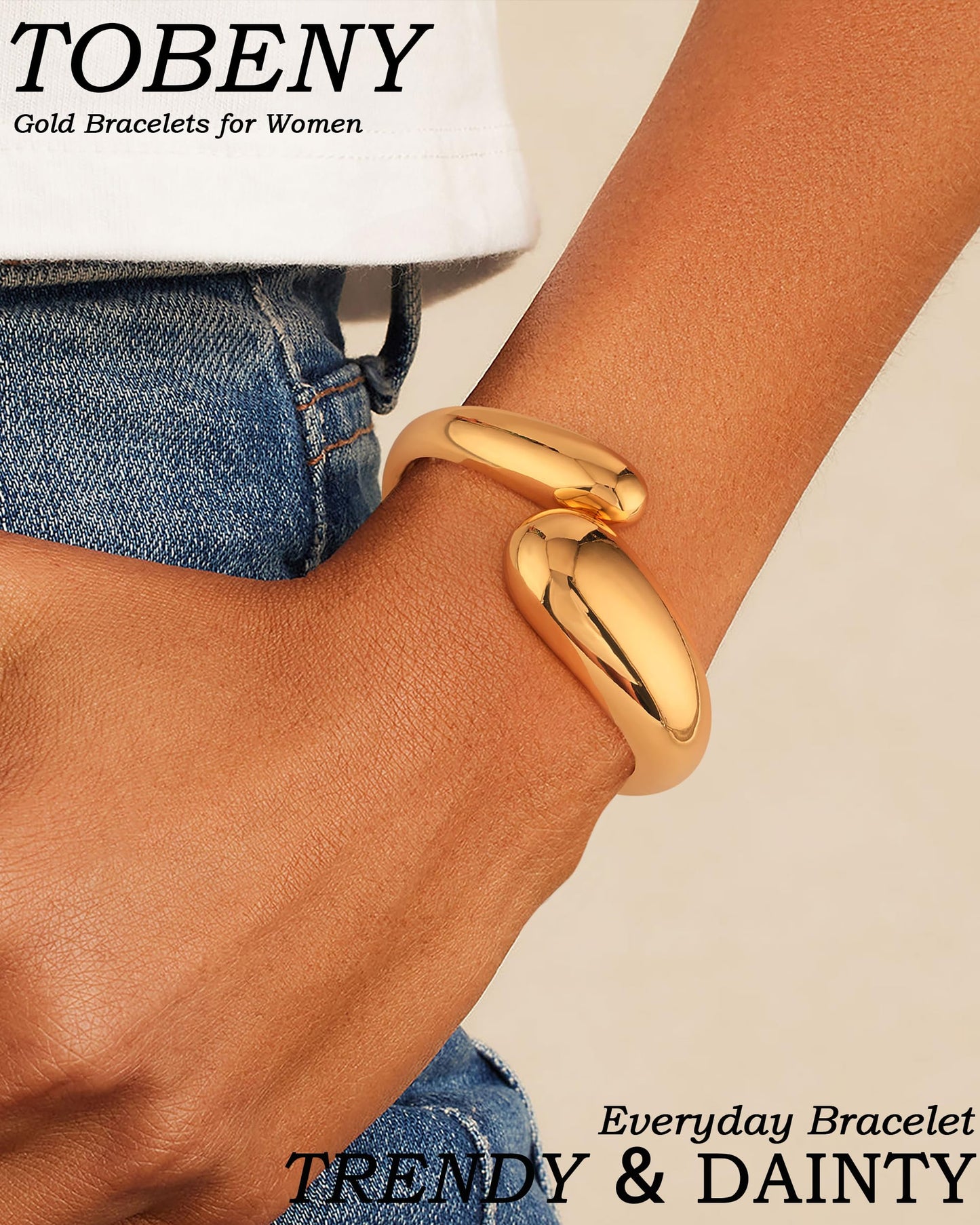 TOBENY Gold Bangle Bracelets for Women Trendy Waterdrop Adjustable Twist Cuff Bracelet Thick Chunky Gold Bracelet Jewelry Gifts