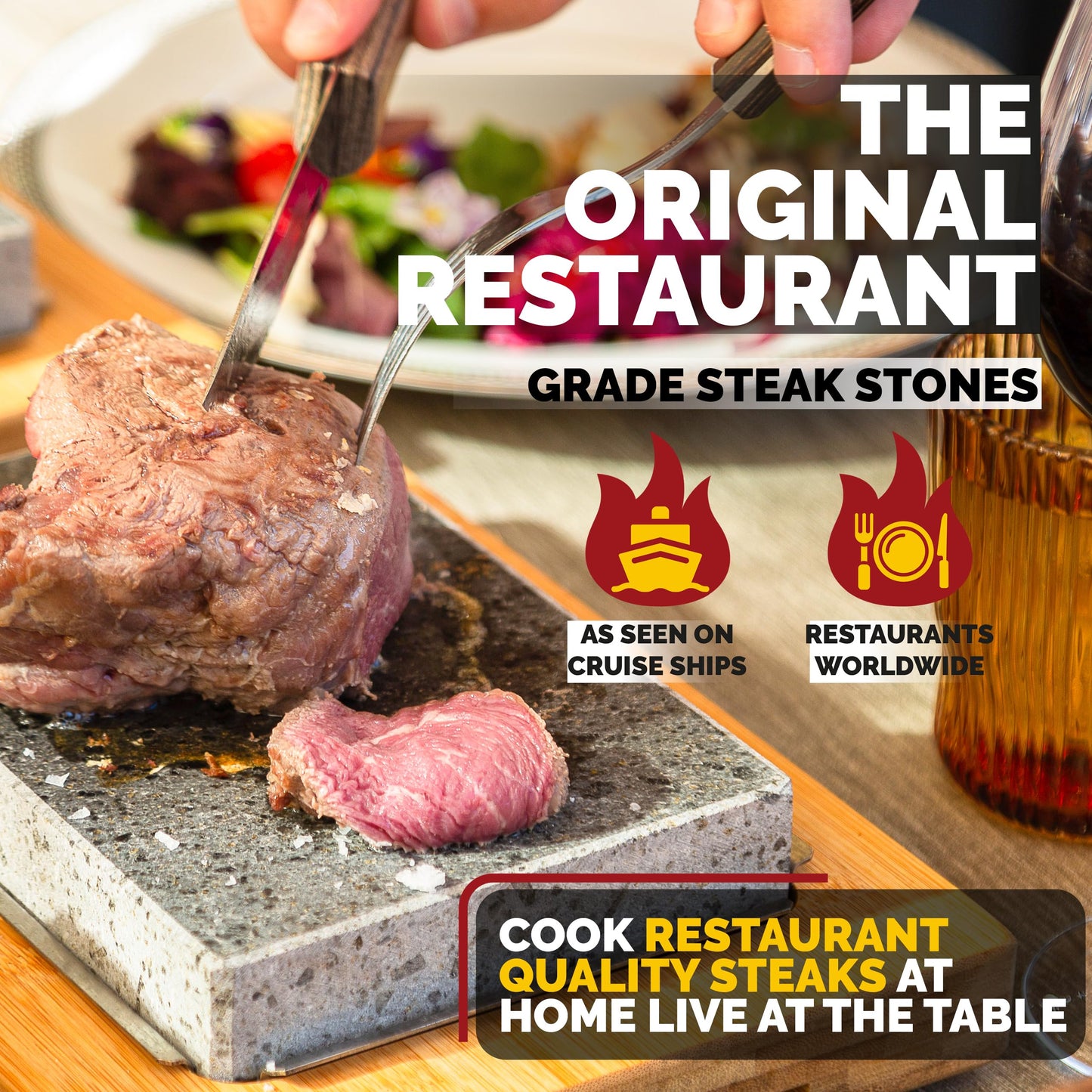 Black Rock Grill Steak Stone Cooking Experience - Premium Gift Set with Steak Knife, and Protective Gloves