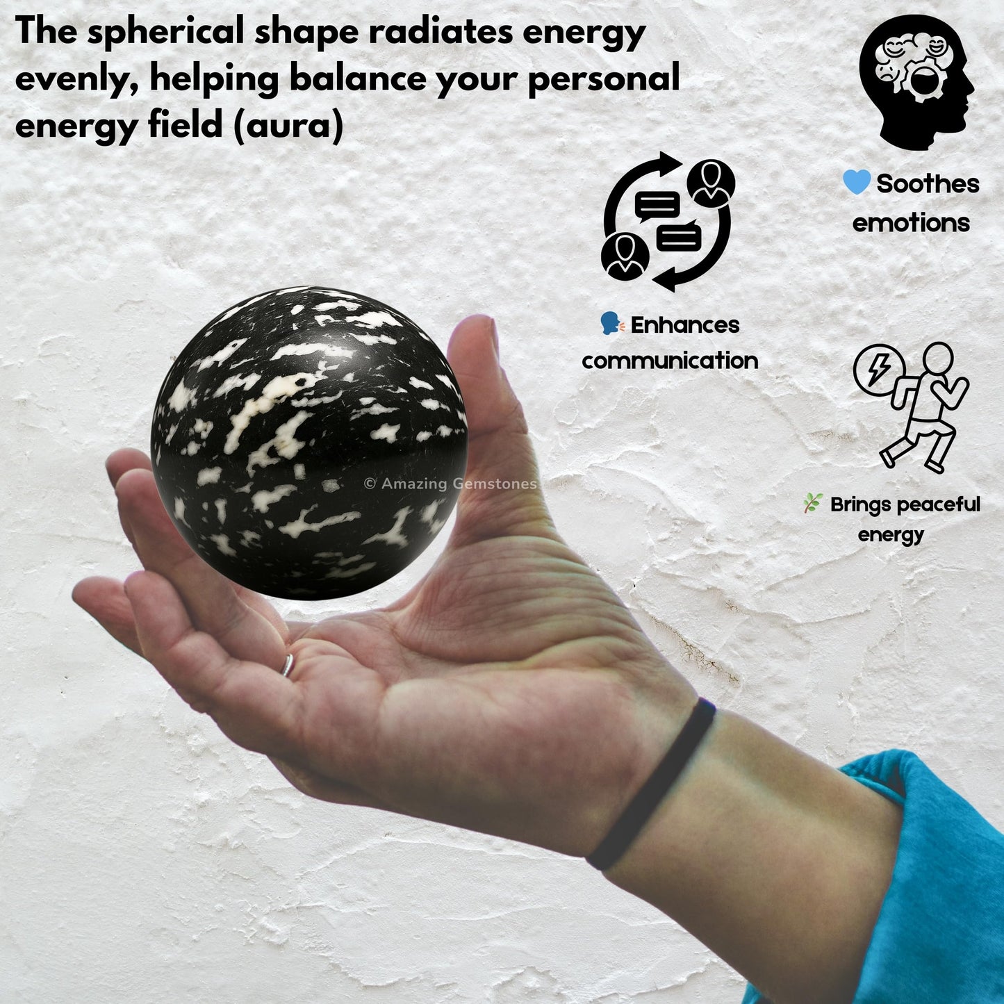 Amazing Gemstone Black and White Tourmaline Crystal Ball with Stand - 2" Inches Crystal Sphere Meditation Balls for Witchcraft and Decorative Balls