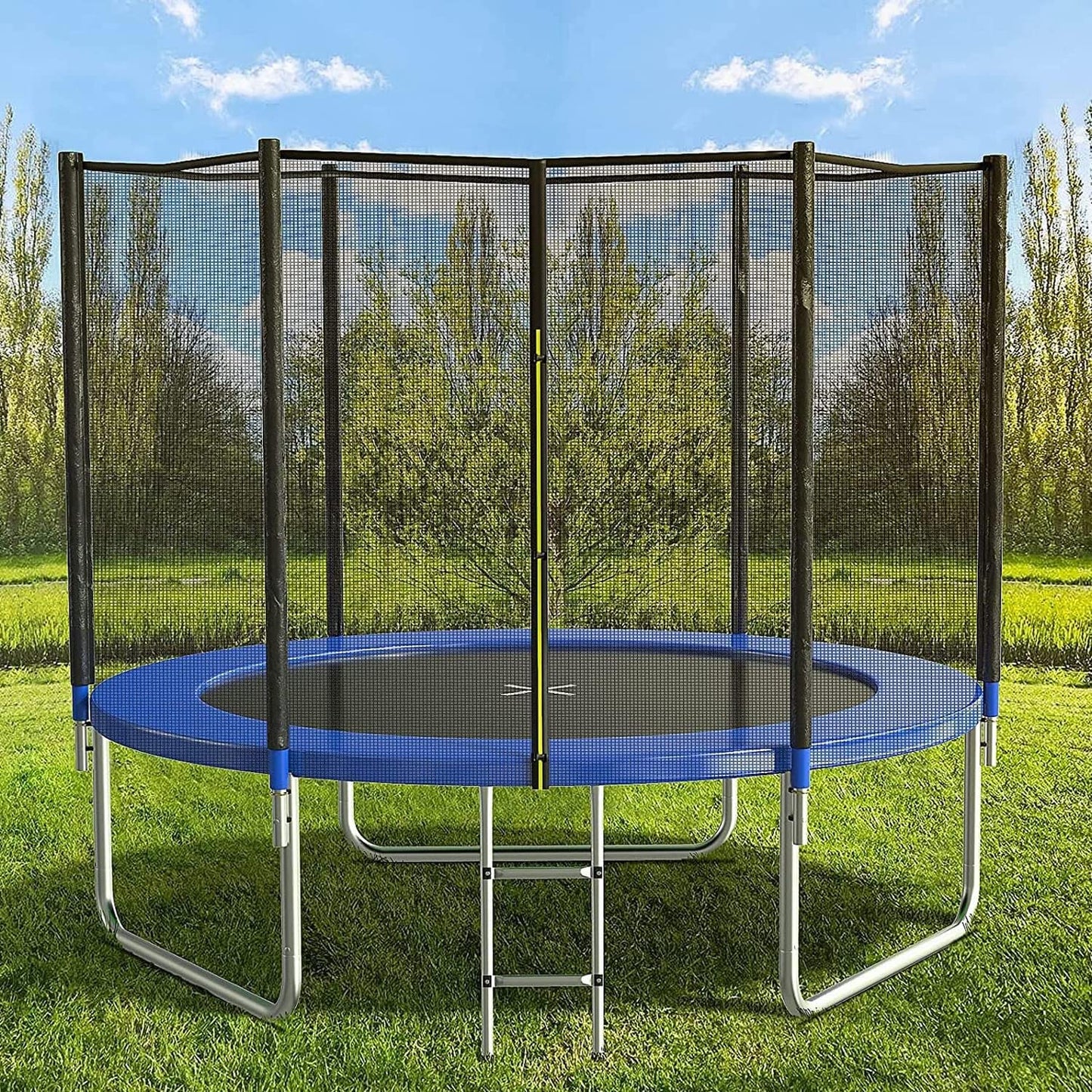 AOTOB 8 FT Trampoline Safety Enclosure Net Combo Bounce Jump for Kids Outdoor with Spring Pad Jump Mat & Ladder