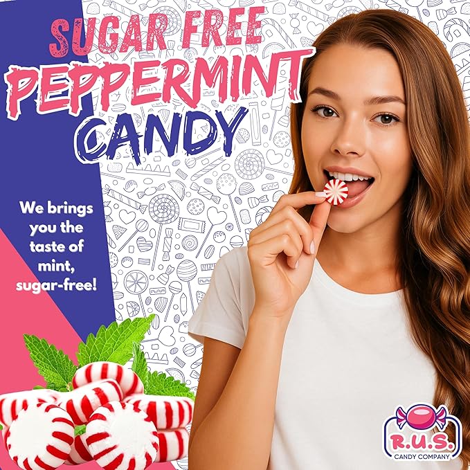 Sugar Free Peppermint Hard Candy Starlight – About 75 Individually Wrapped Breath Mints – Bulk 1 Pound Bag – Refreshing Mint Flavor – Keto Friendly, Diabetic Candy, Gluten Free