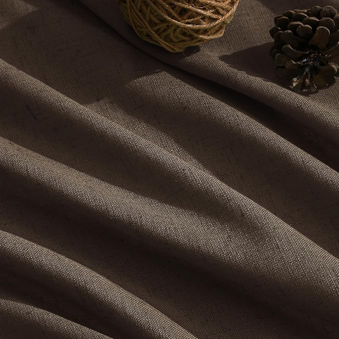 Nanspring Chocolate Linen Blend Light Filtering Back Tab Curtains 96 Inches Long, Semi Sheer Privacy Drapes for Living Room & Bedroom, 52x96 inch, 2 Panels