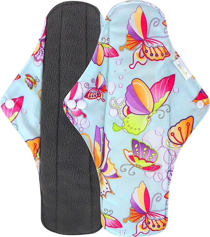 wegreeco Charcoal Reusable Menstrual Pads for Women - Reusable Sanitary Pads | Reusable Panty Liners | Soft Cloth Menstrual Pads - 5 Pack, 1 Cloth Wet Bag (X-Large, Butterfly)