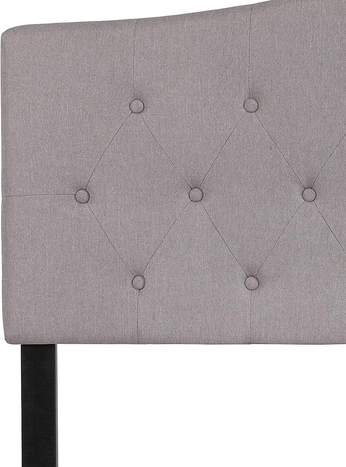 EMMA + OLIVER Arched Button Tufted Full Size Headboard in Light Gray Fabric