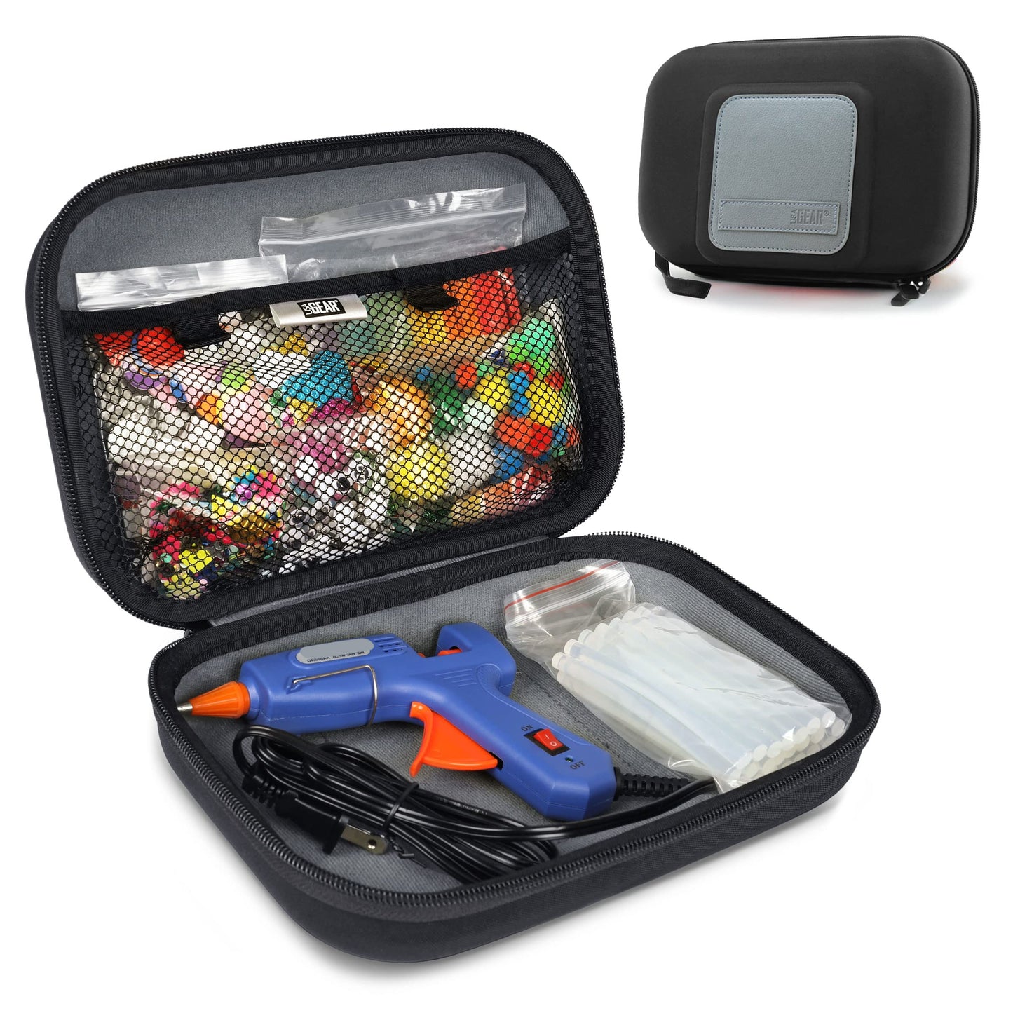 USA Gear Hot Glue Gun Case with Removeable Pouches, Water Resistant Shell - Hard Shell Storage Case Only fits Sticks, Cordless Hot Glue Gun & more Tools - Replacement Storage (Black)