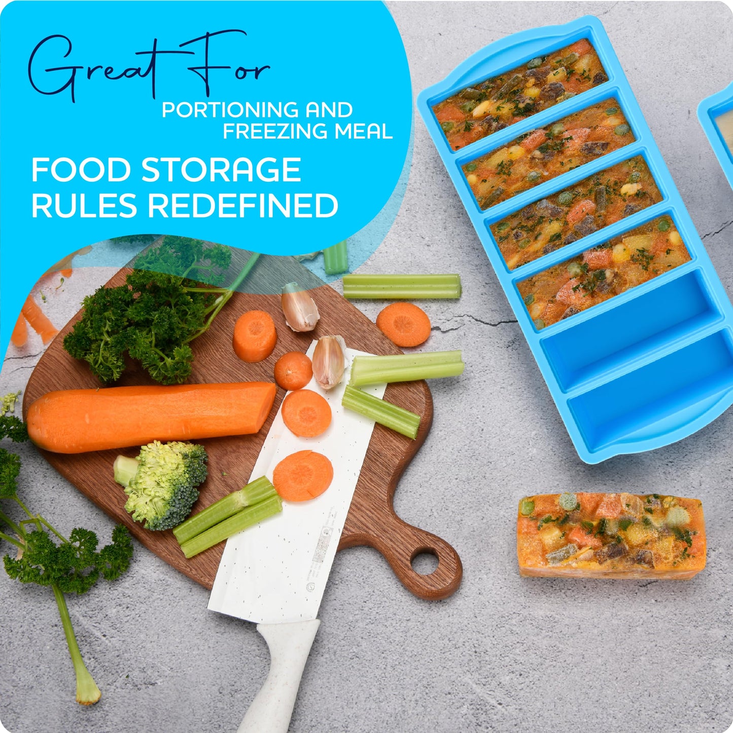 Silicone Freezer Molds with Lids, 1/2 Cup Soup Freezer Container Reinforced Steel Ring Top for freezing Soup Sauce Broth Leftovers, Silicone Freezer tray 2-Pack, Oven & Dishwasher Safe