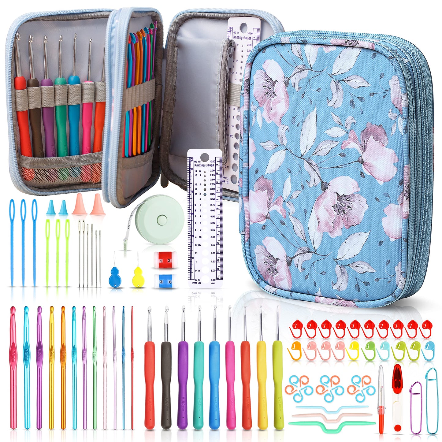 SHAXANO Crochet Hooks Kit with Case, 86-Piece, Ergonomic Crochet Needles Weave Yarn Kits DIY Hand Knitting Art Tools for Beginners and Experienced Crochet Lovers