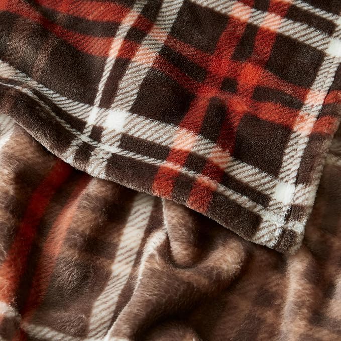 Lucky Brand Camper Plaid Brown 50"X70" Cozy Plush Blanket - Premium Microfiber Throw for Luxurious Comfort and Style