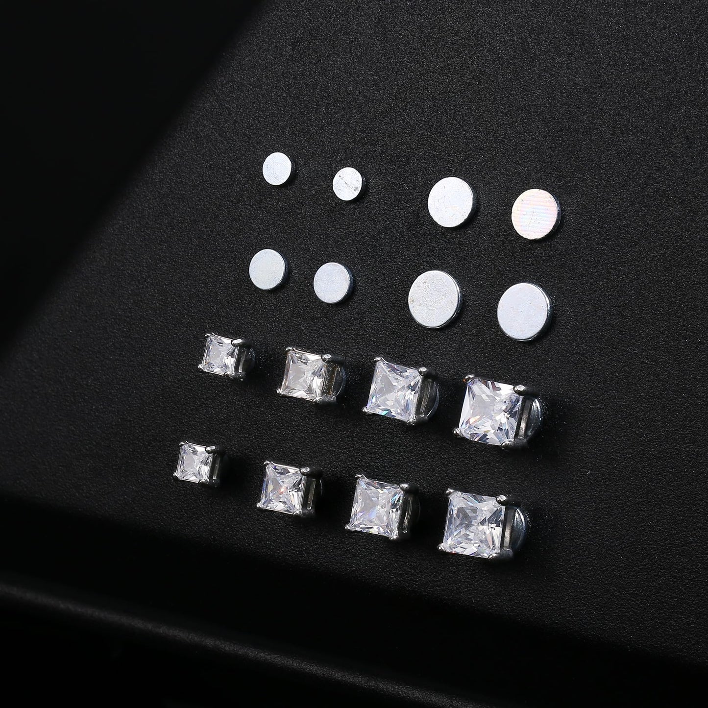 Jstyle 4-7MM Magnetic Earrings for Men Women Gold Square Cubic Zirconia Stud Earrings for Non-Pie