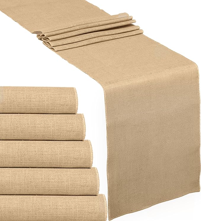6-Pack Burlap Table Runners 12 x 108 Inch – Natural Jute Rustic Farmhouse Table Decor for Wedding, Thanksgiving, Christmas, Fall & Boho Parties