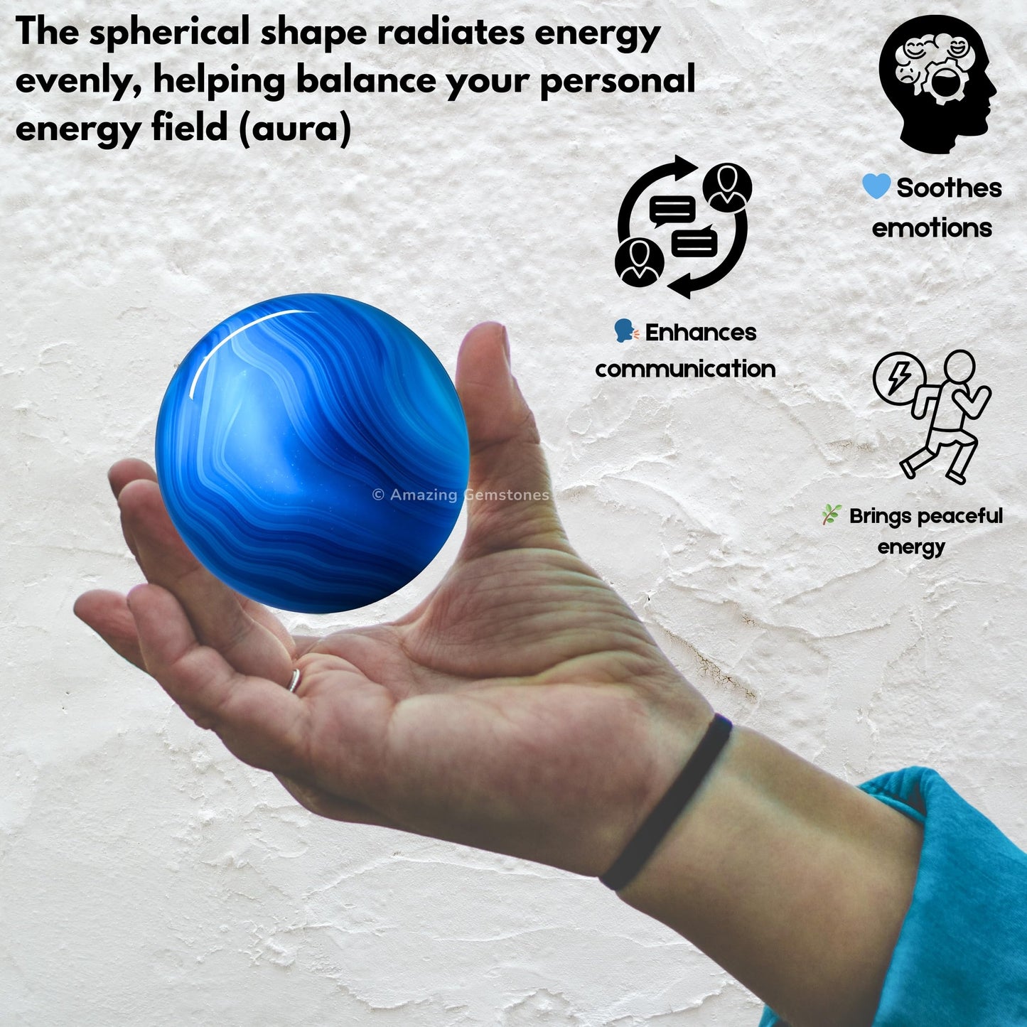 Amazing Gemstone Blue Onyx Crystal Ball with Stand - 2" Inches Crystal Sphere Meditation Balls for Witchcraft and Decorative Balls