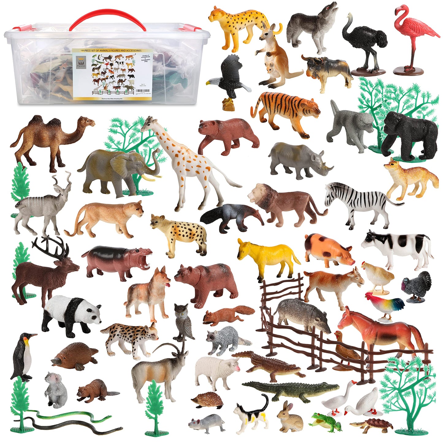 100Piece Set of Animals Figures & Accessories in Storage Container