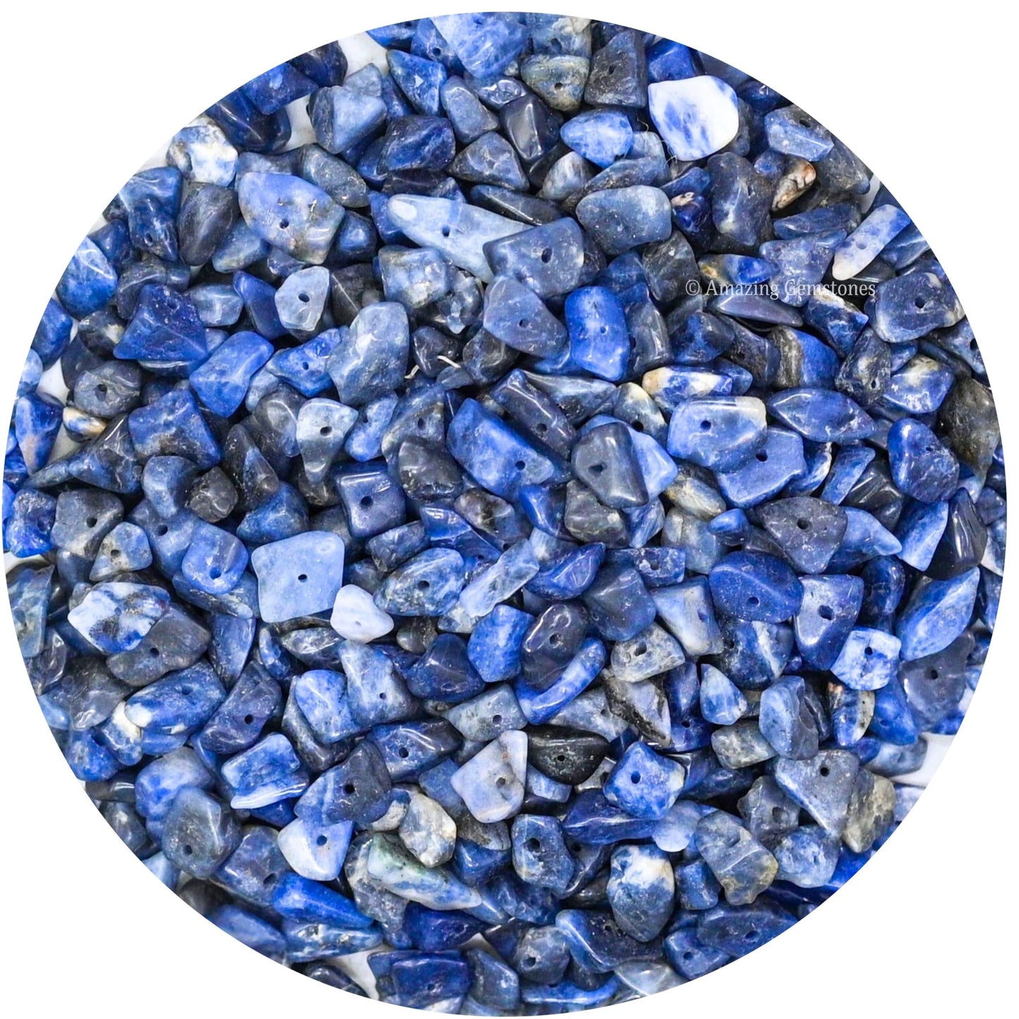 Sodalite Pre Drilled Crystal Crushed Chips Beads for Bracelets Making, DIY Handmade Natural Healing Crystals (25 Inch Strand)