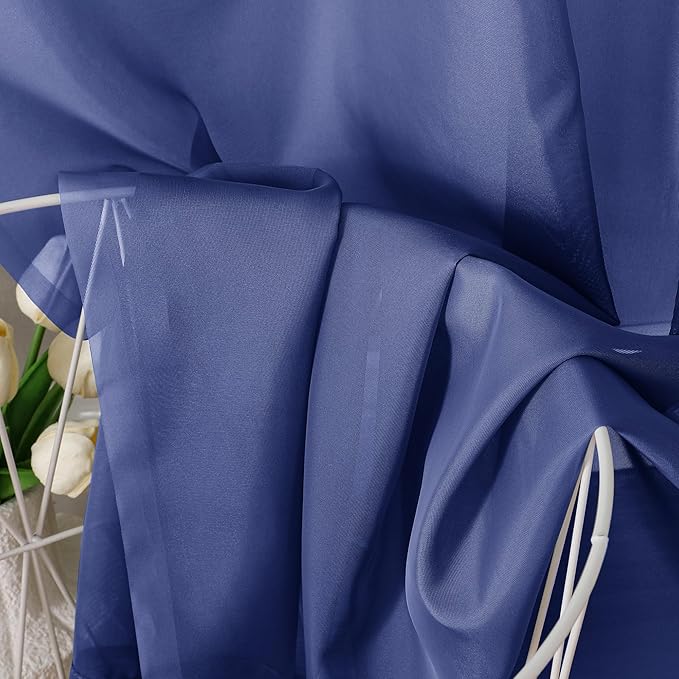 Aiyufeng Royal Blue Sheer Curtains 63 Inch Length 2 Panels Set, Semi Transparent Voile Dark Blue Sheer Window Drapes for Bedroom Bed Canopy Living Room Dining Wedding Party Backdrop, 40W x 63L inch