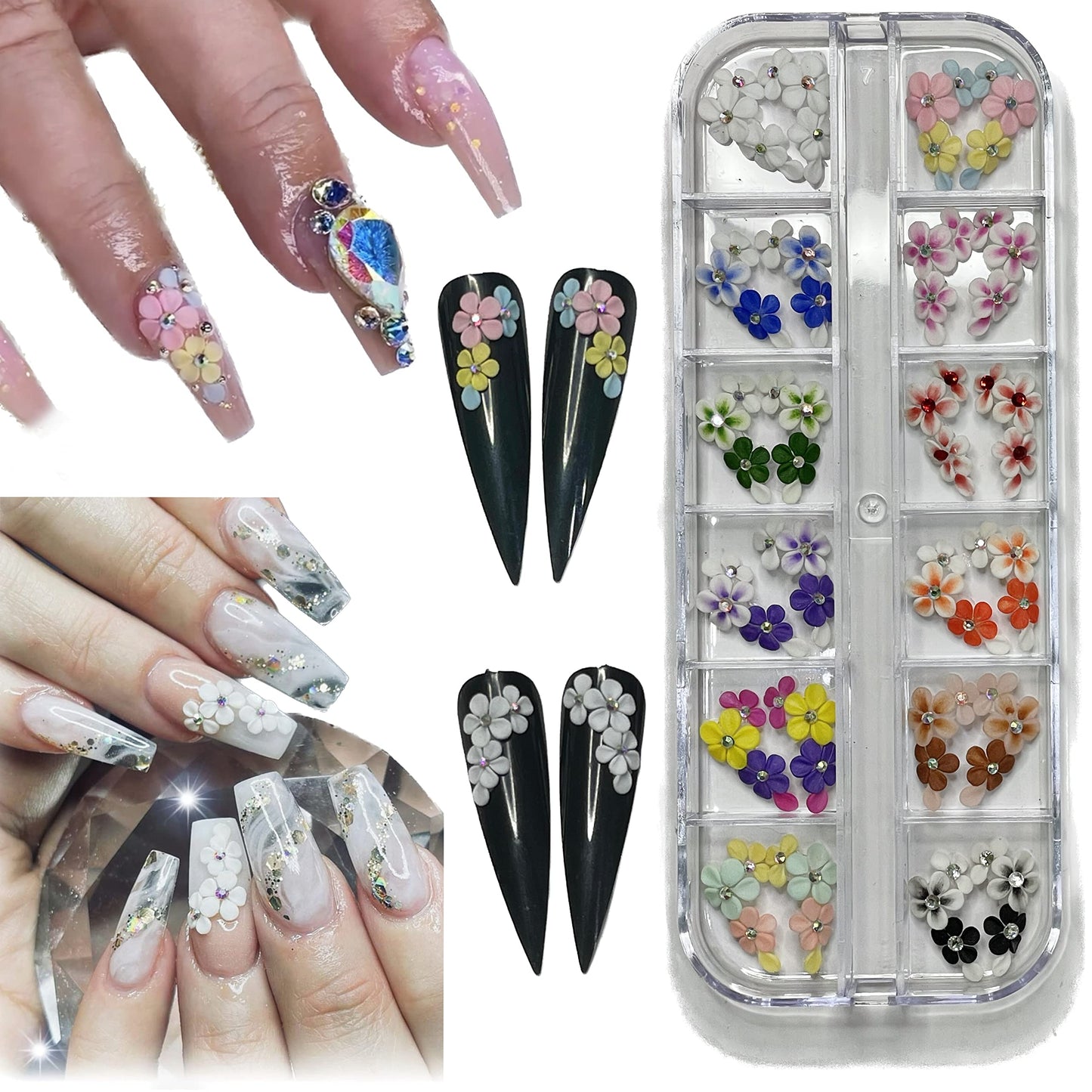 HaFLoNa- Set 24Pcs Blossoms - Enhance Your Artistic Projects with 3D Acrylic Flowers Handmade For Nail - Short & Medium Size | Exquisite Floral Accents for Crafts and Designs (Blossoms)