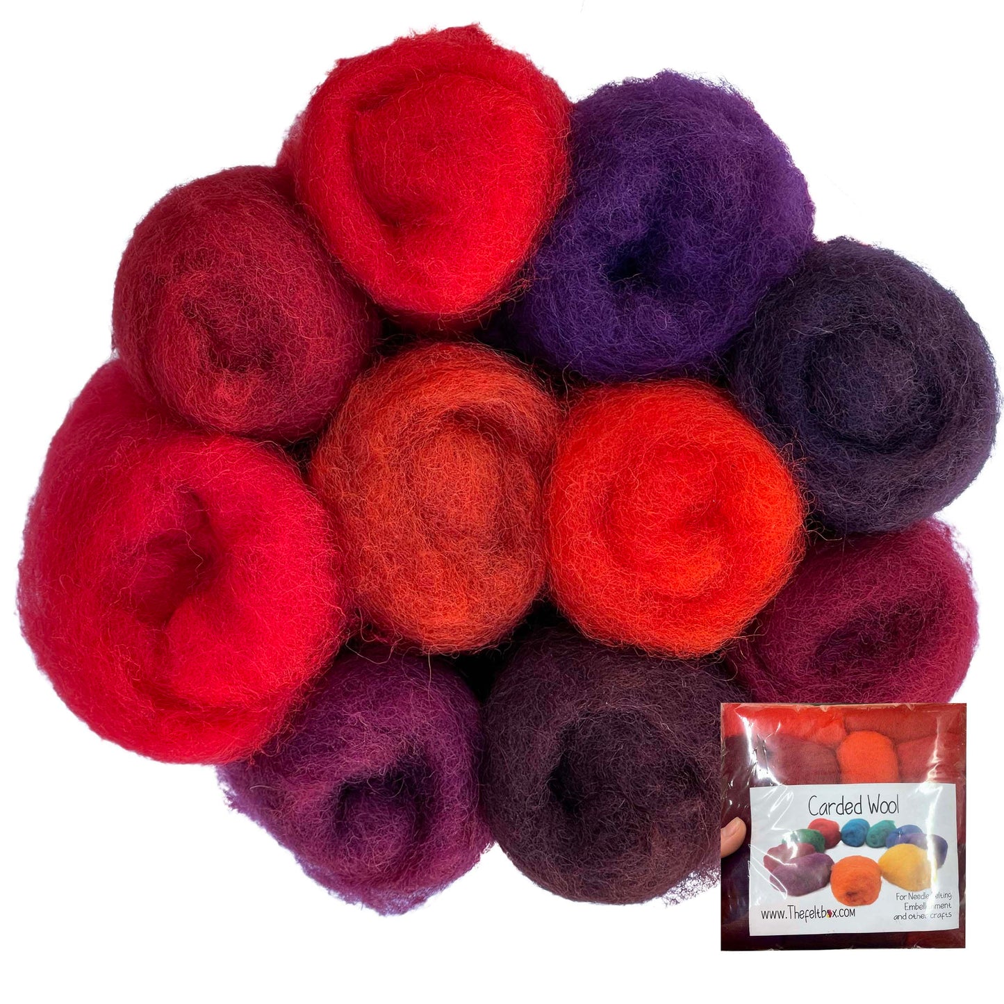 The Felt Box Roving Wool Red for Felting – 100g Carded Batts (3.5oz) Core & Craft Wool