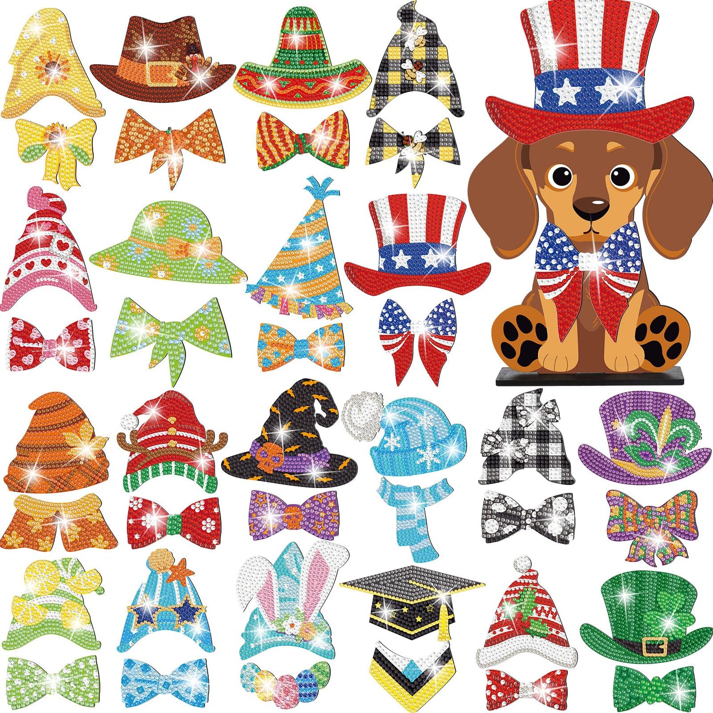 DoubleFill 42 Pcs Summer Diamond Kits 4th of July Interchangeable Wooden Table Decorations DIY Summer Holiday Party Seasonal Tiered Tray Art Decor Diamond Painting Magnets(Dog)