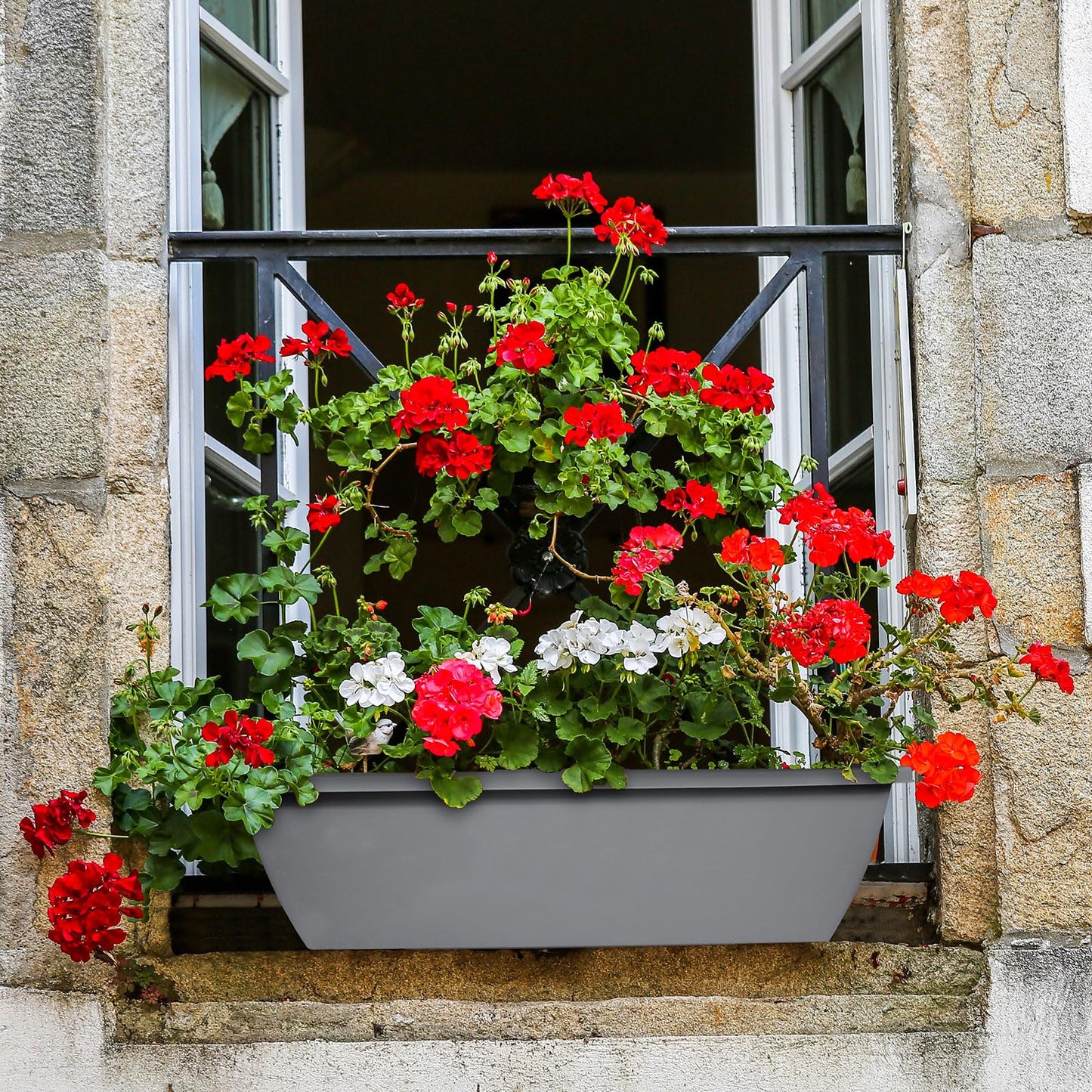 Tcevily 12 Pcs 24 inch Window Box Planter, Large Rectangular Flower Planter Boxes with Shelf Insert Plastic for Indoor and Outdoor Garden, Balcony Home Decor (12, 24 inch)