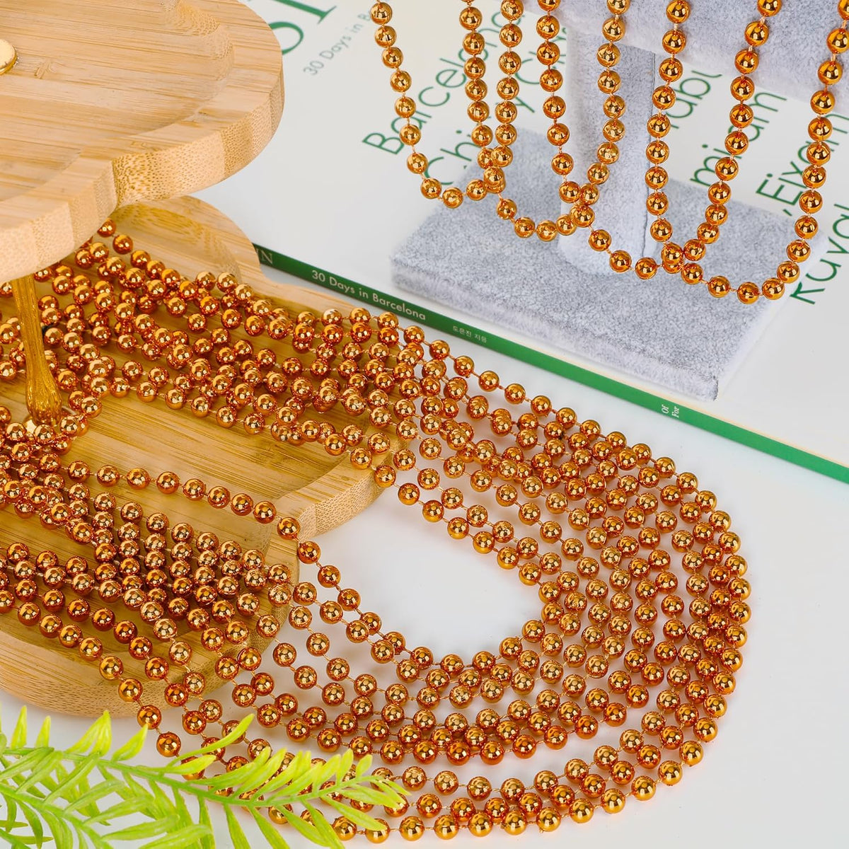 15PCS Bead Necklace, Orange Bead Necklaces Party Favors, 33" Mardi Gras Necklaces Party Parade Supplies, Festival Parade Throw for Mardi Gras Halloween Wedding Celebrations Decorations