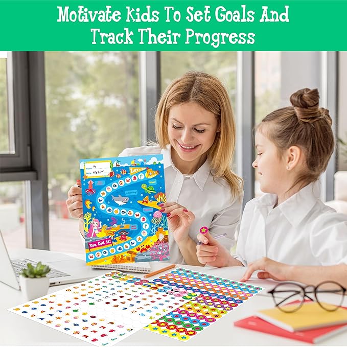 4 Incentive Charts with 3300 Reusable Stickers, Forest/Farm/Ocean/Space Themed Reward Chart for Classroom, Home, Kids Homework Assignments, Attendance, Good Behavior, Chores, Potty Training Progress
