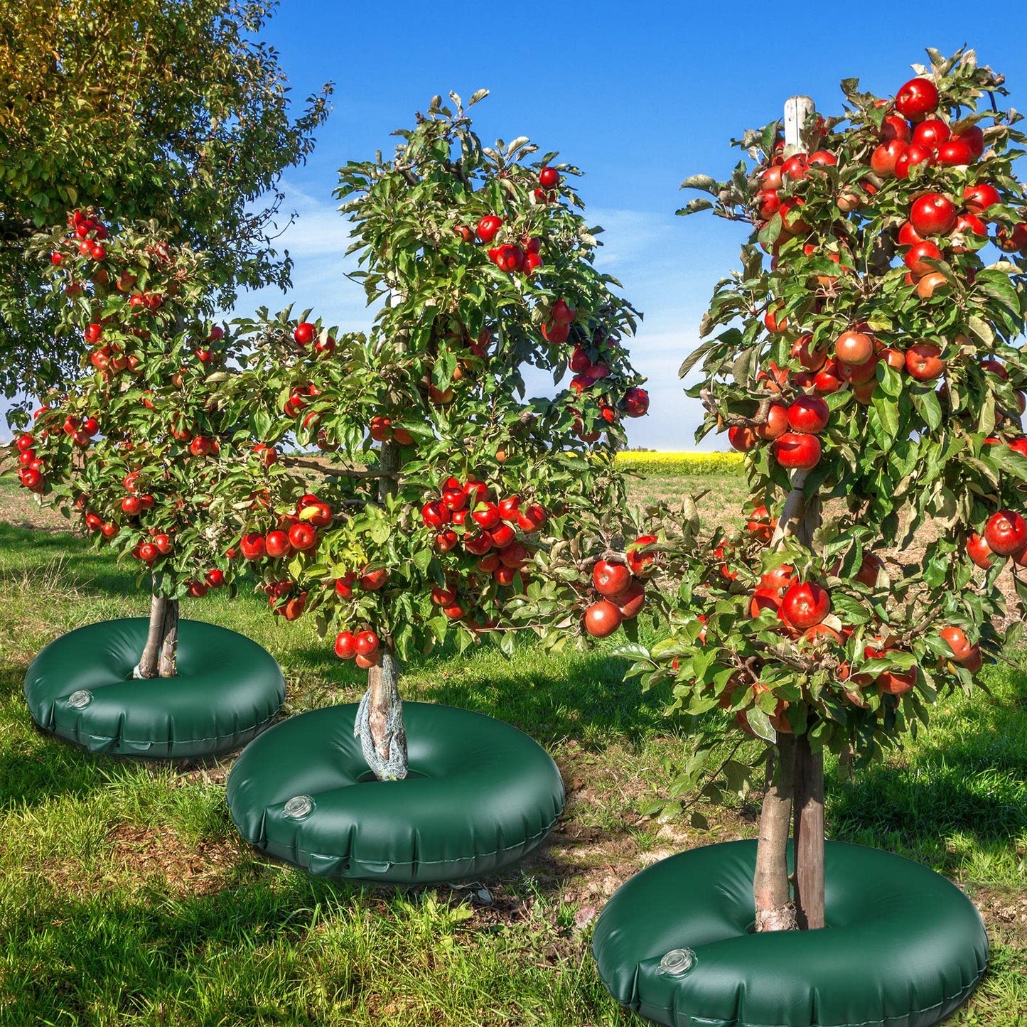 TaoBary 2 Pcs 10 Gallon Tree Watering Ring Bag Slow Release Watering Bag Deep Root Automatic Drip System PVC Drip Irrigation Pouch Donuts for Newly Planted Multi Trunk Trees Shrubs (Green)