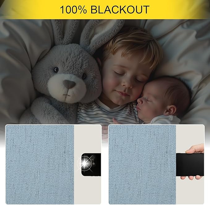 Light Blue Room Darkening Curtains for Bedroom Cute 45 Inch Length 2 Panels Cotton Linen Textured Short Blackout Curtains for Small Window Nursery Boy Girls Room Bathroom Kitchen Door Back Tab 45 Long