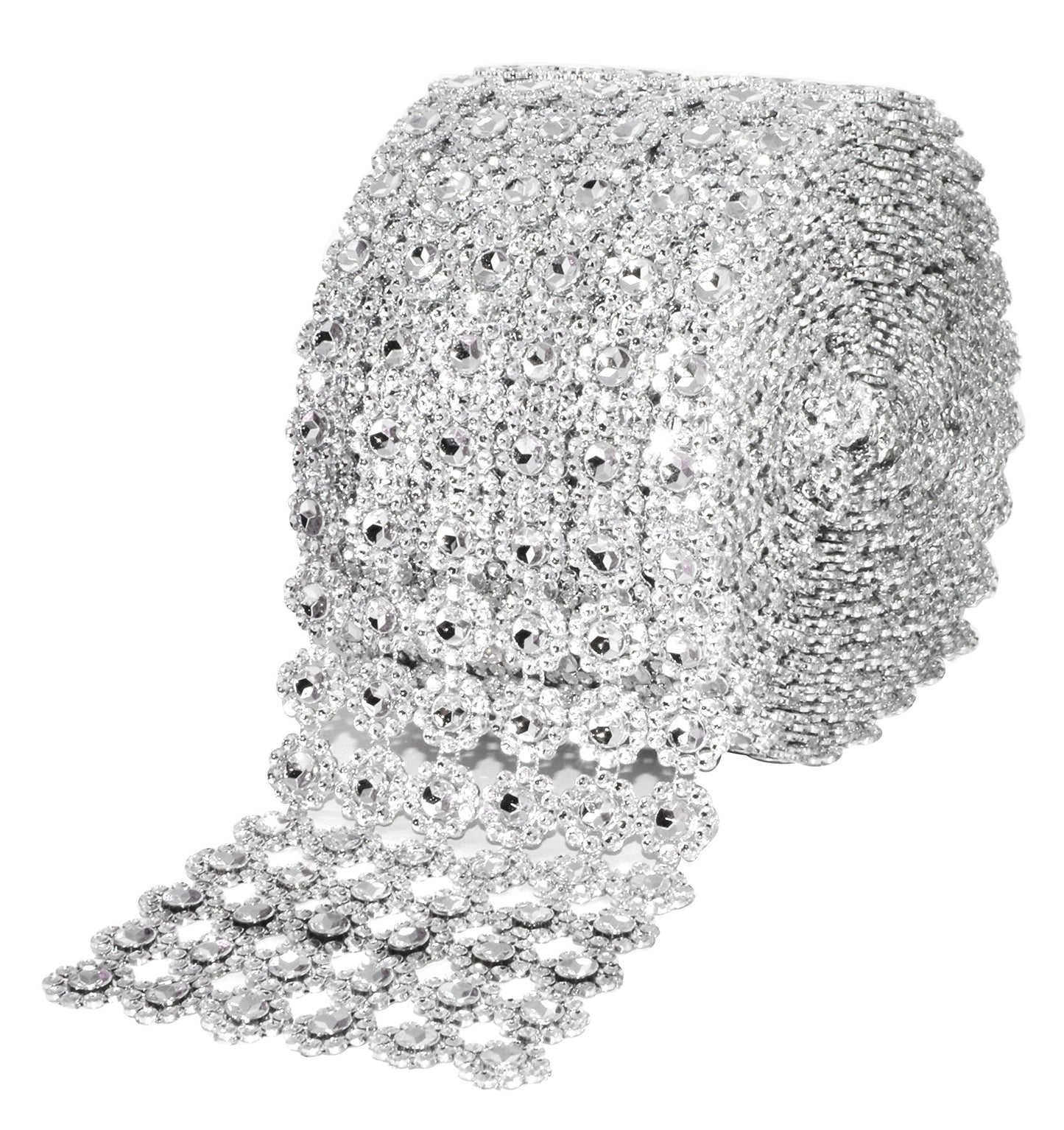 Mandala Crafts Flower Pattern 4 in 10 Yds Silver Bling Wrap Rhinestone Mesh Ribbon – Crystal Diamond Wrap Rhinestone Strips Roll for Crafts Wedding Event Decoration
