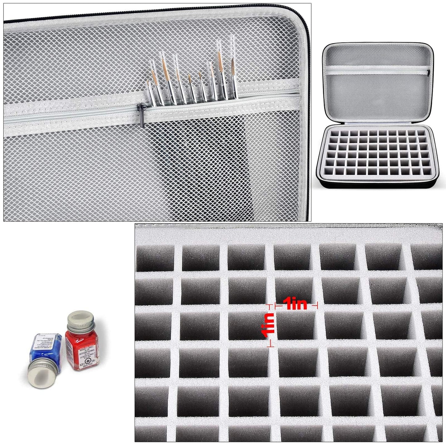 Storage Case For Testors Paint Set Model Paint, Holds 60 Bottles with 9 Detail Brushes, Paint Organizer Carrying Bag for Model Builders, Miniature Painters, Home Travel Workshop, Box Only, Grey