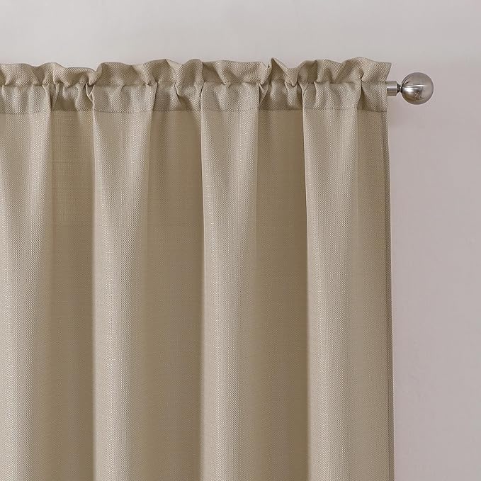 Chyhomenyc Camel Faux Linen Slub Textured Semi Sheer Small Window Kitchen Valance Curtain, Rod Pocket Cafe Valance for Bathroom Laundry Basement, 30Wx14L inch, 2 Piece