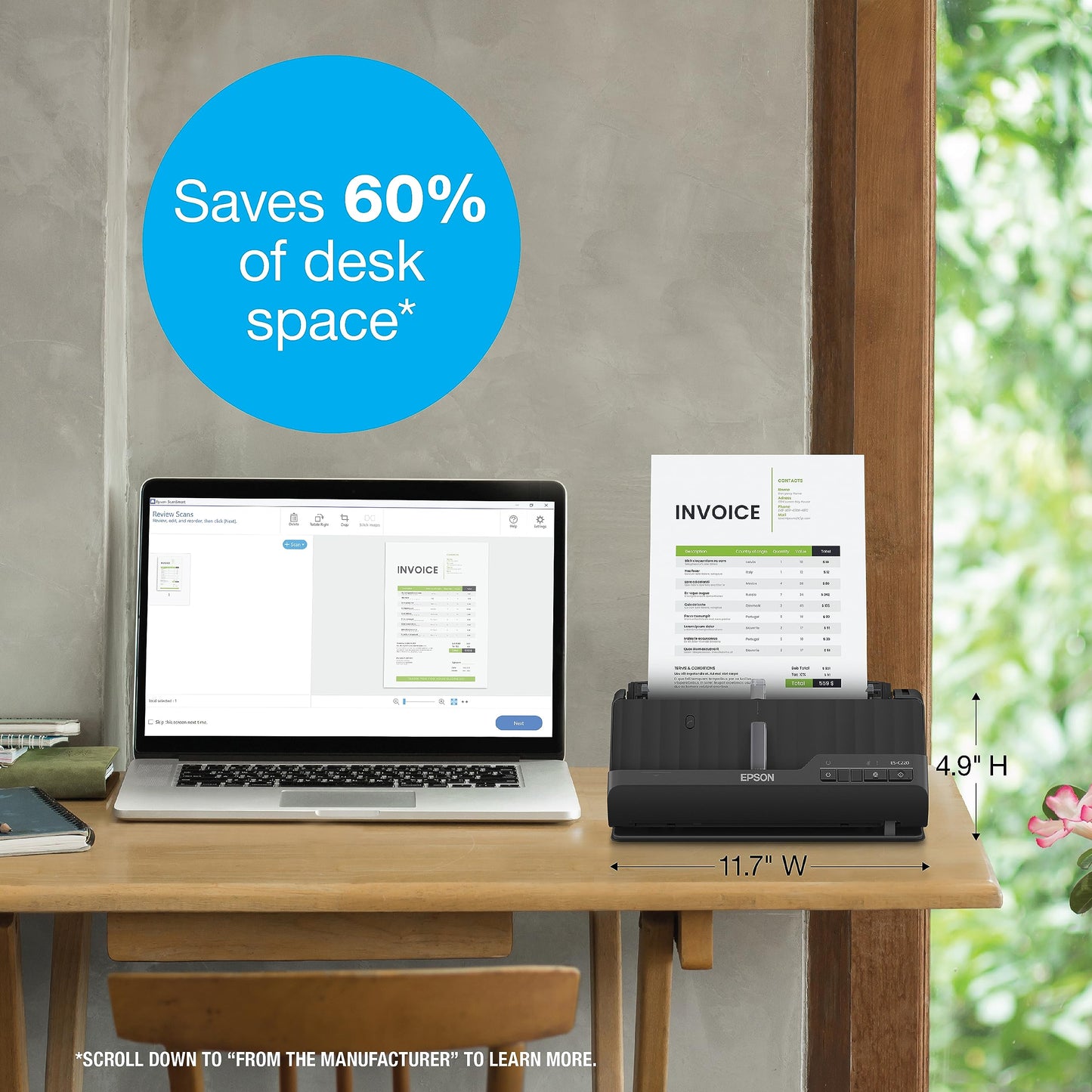 Epson Workforce ES-C220 Compact Desktop Document Scanner with 2-Sided Scanning and Auto Feeder (ADF) for PC as Well as Mac