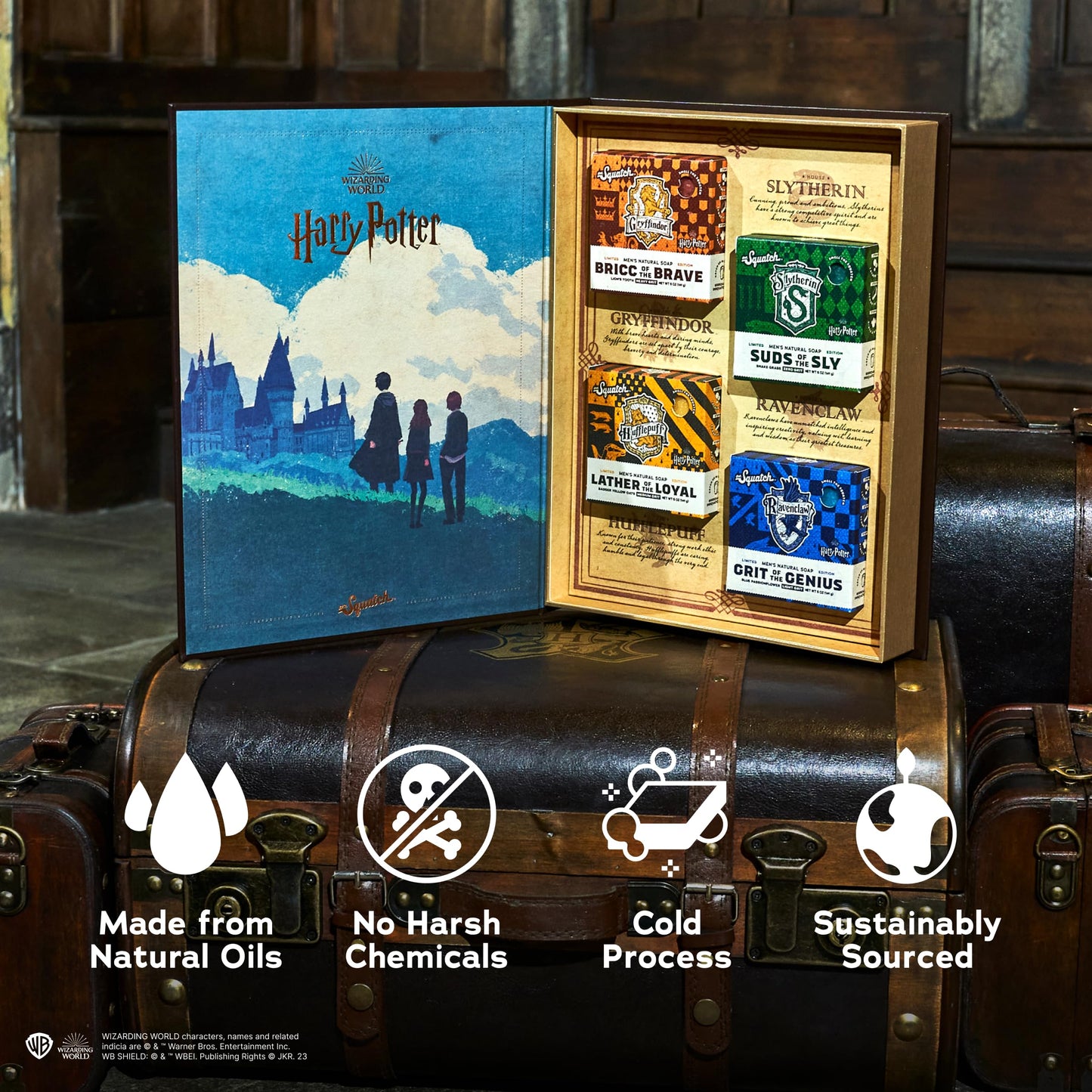 Dr. Squatch Harry Potter Collection with Collector's Box - Men's Natural Bar Soap 4 Pack Bundle and Collector's Box - Soap inspired by Gryffindor, Slytherin, Ravenclaw, and Hufflepuff