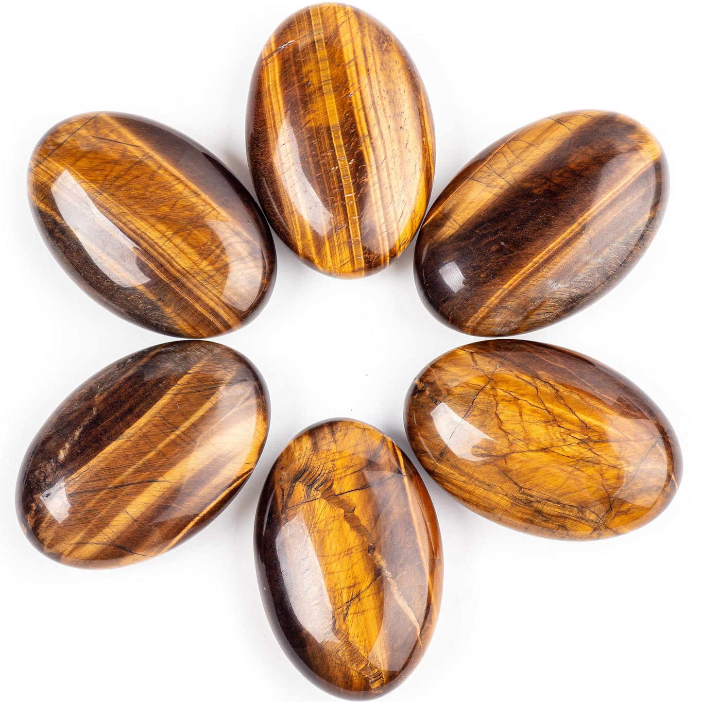 UFEEL Tiger's Eye Palm Stone Crystal Natural Chakra Reiki Polished Healing Love Oval Pocket Worry Stone Crystals for Anxiety Stress Relief Therapy