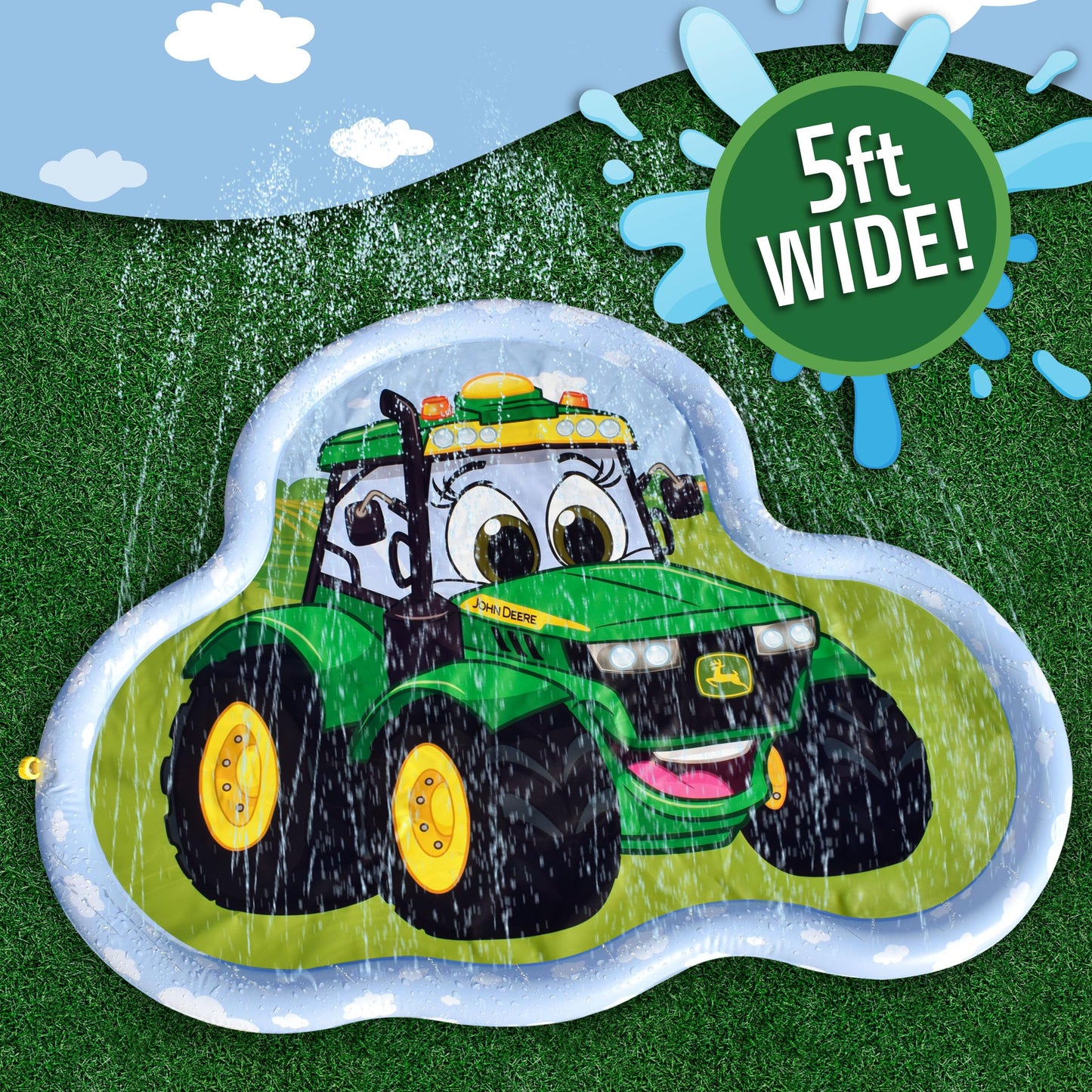 John Deere 3 in 1 Splash Pad Play Sprinkler for Kids and Baby Pool for Learning – Toddler Sprinkler Pool, 60’’ Outside Water Toys