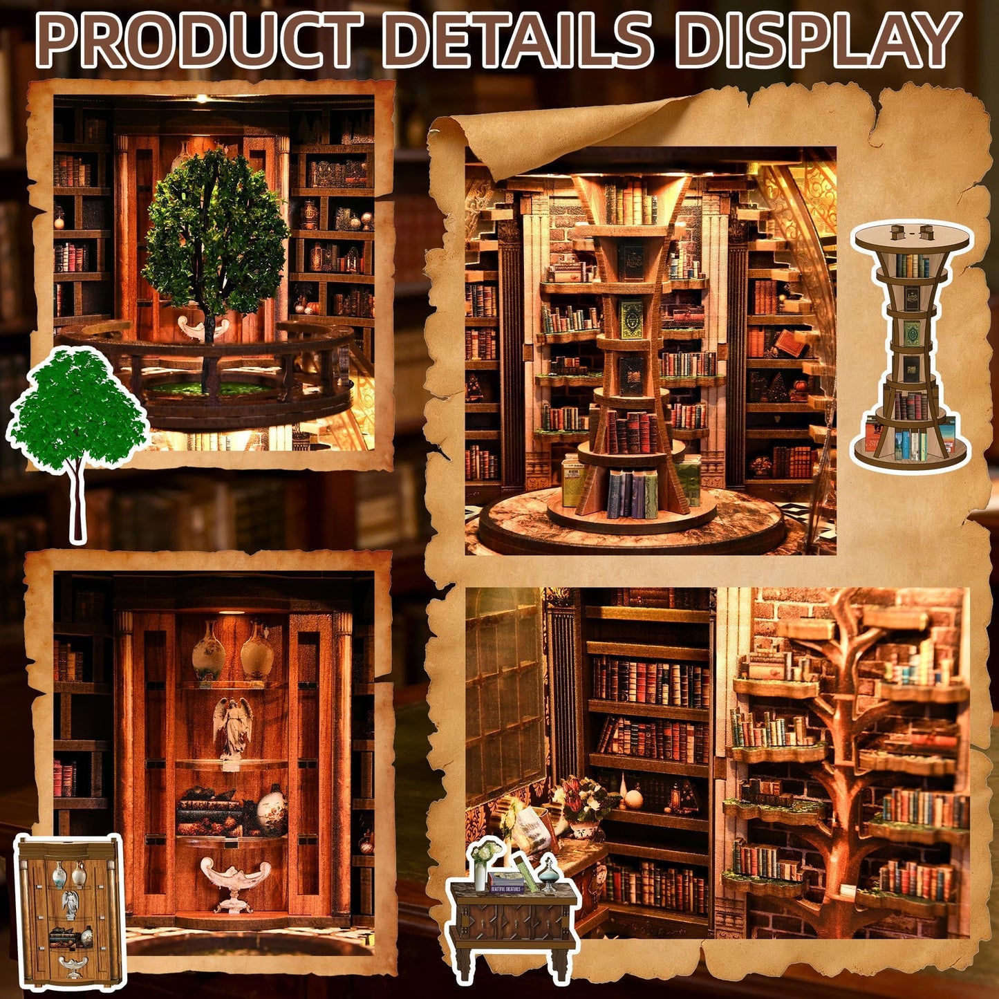 CRIOLPO Book Nook Kits for Adults - Book Nook Kit Bookshelf Decor DIY Miniature House Kit for Bookshelf - Craft Kits for Adults Booknook Model Kits Tiny House Arts and Crafts with LED Lights