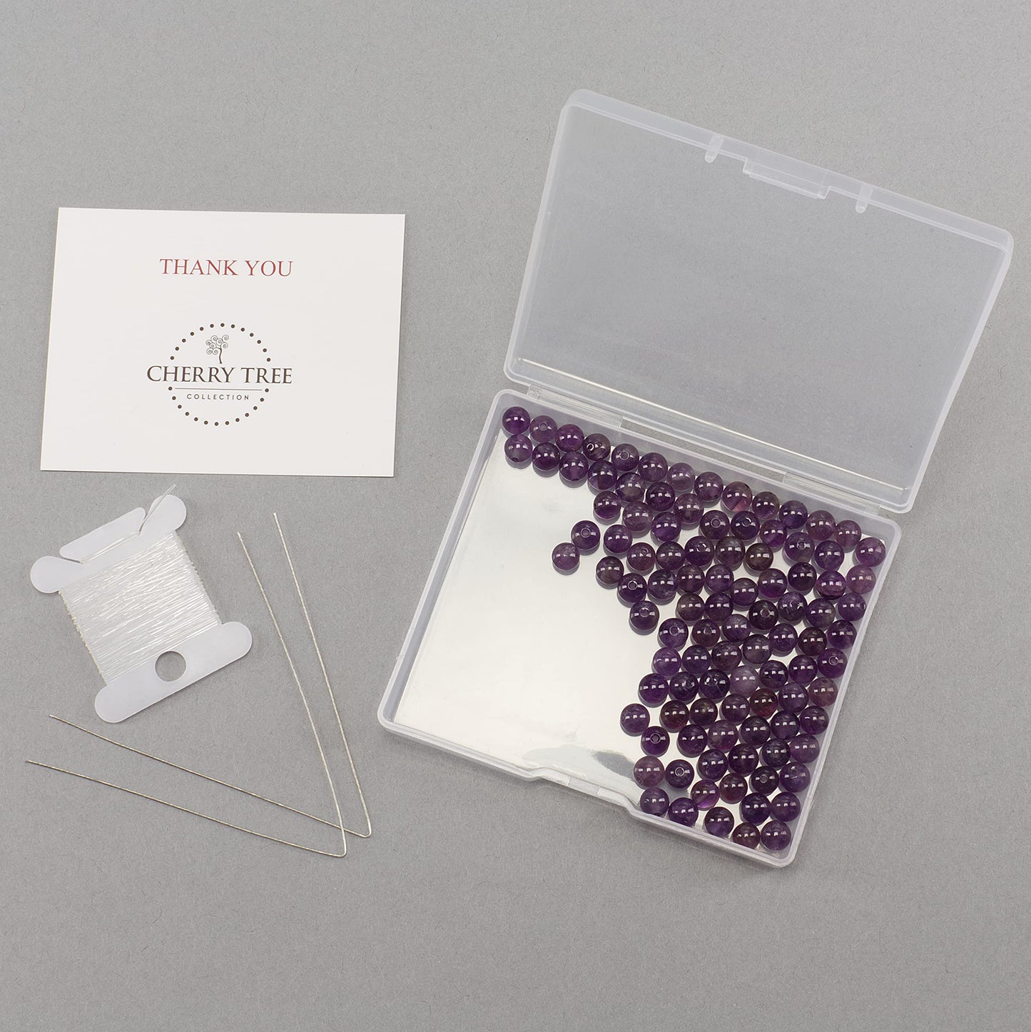 Cherry Tree Collection | 100PCS 6mm Amethyst Gemstone Round Beads for Jewelry Making | Includes Storage Box, Elastic String, and Needles