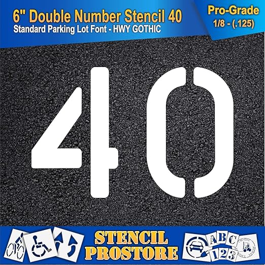Pavement, Curb, and WheelStop Stencils - 6 inch Double Number Stencil - (40) - 6" x 9" x 1/8" (128 mil) - Pro-Grade