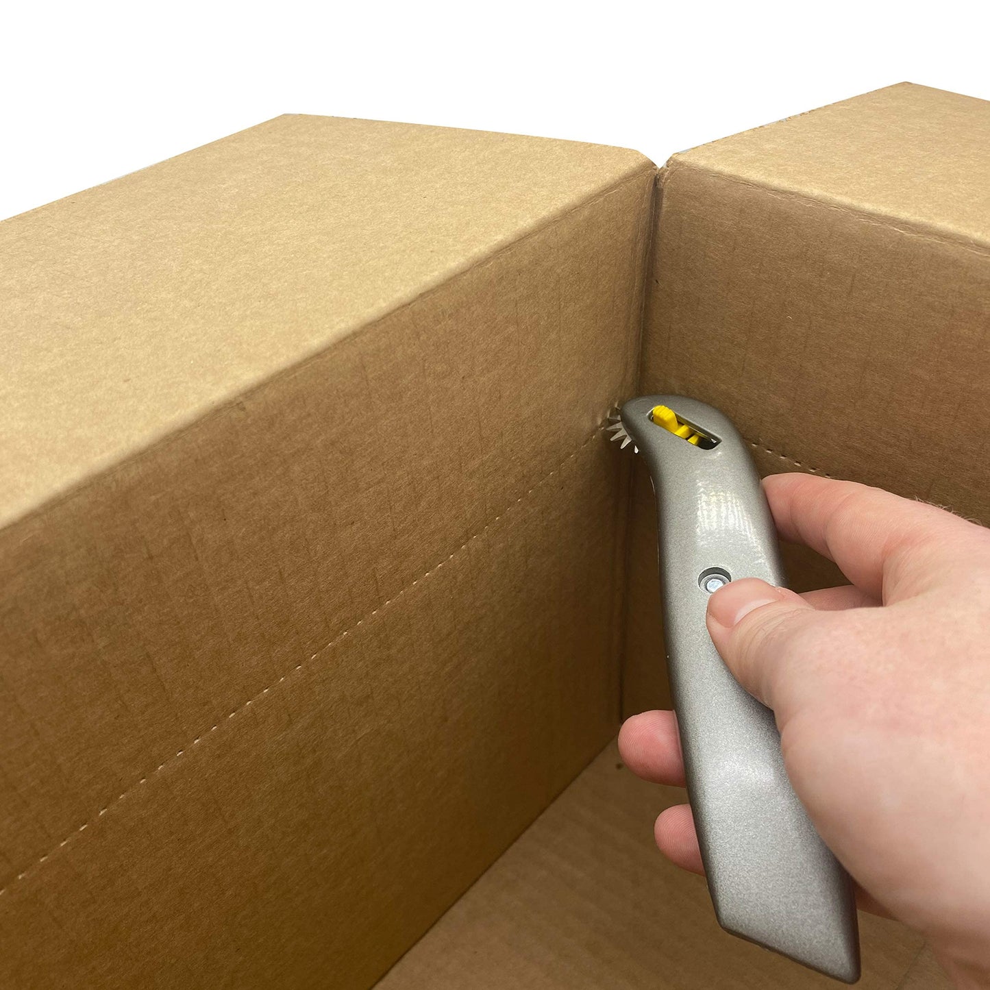 Box Resizer Tool - Handheld Box Cutter with Preforated Scoring Wheel to Reduce Cardboard Shipping Box Size - BUNDLE with Sticker Label Remover to Reuse Boxes