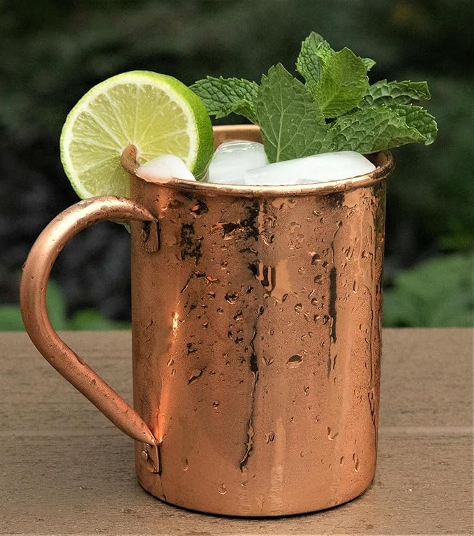 Copper Mules PURE Copper Mug RAW Copper Interior Ideal for Ayurvedic Health Benefits and Moscow Mules - Straight Smooth Finish - Authentic and Strong Riveited Handle - Holds 16oz