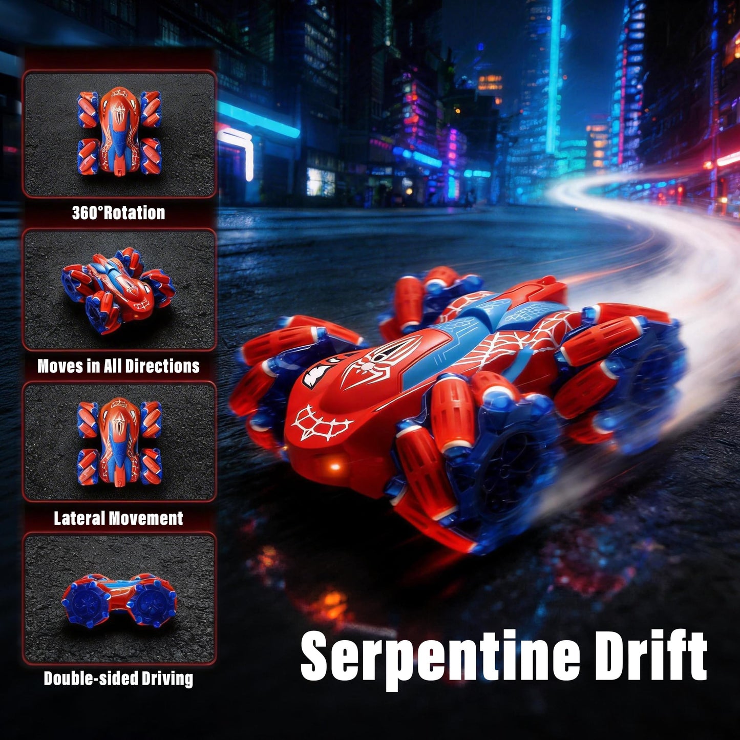 JOGSTEP Spider RC Stunt Car for Kids, 2.4GHz Double-Sided 360° Rotating 4WD Remote Control Car with LED Headlights, Rechargeable Off-Road Spider Toy Gift for Boys Ages 4–6 5–7 8–13